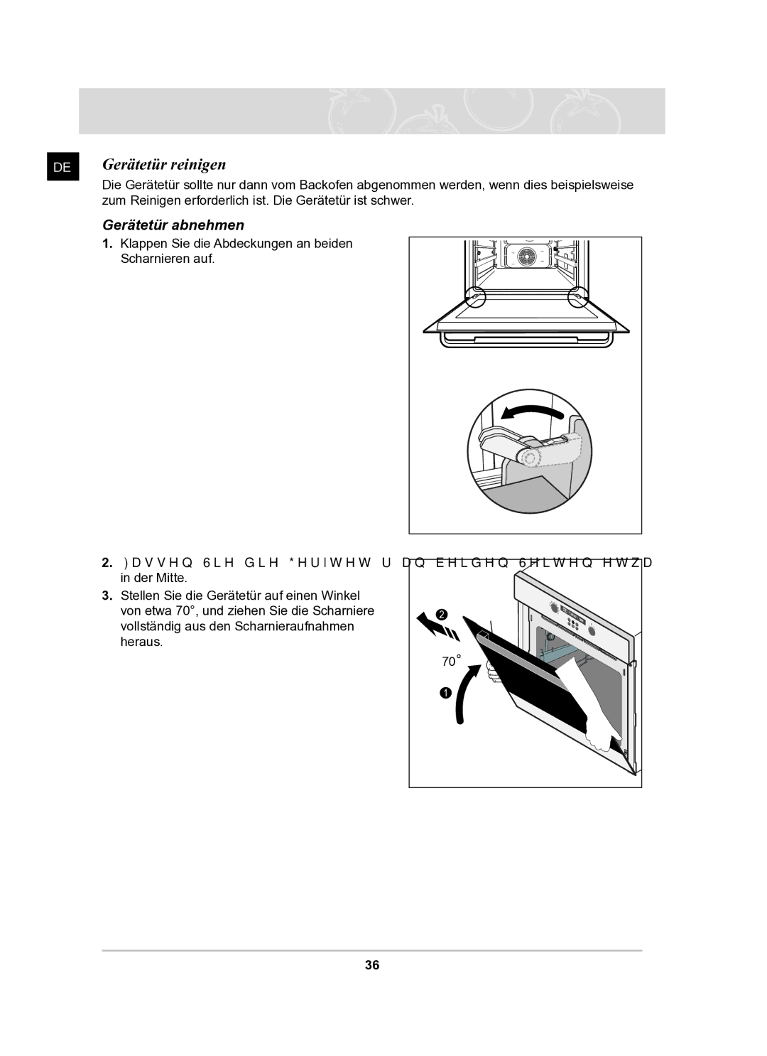 Samsung BF62TCST/XEG manual Gerätetür reinigen, Gerätetür abnehmen 