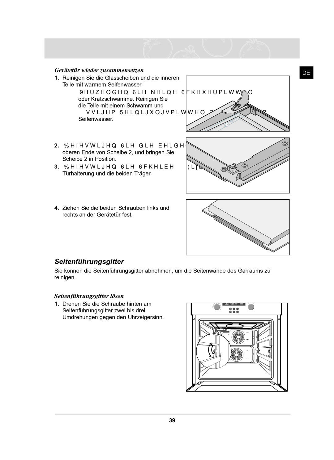 Samsung BF62TCST/XEG manual Gerätetür wieder zusammensetzen, Seitenführungsgitter lösen 