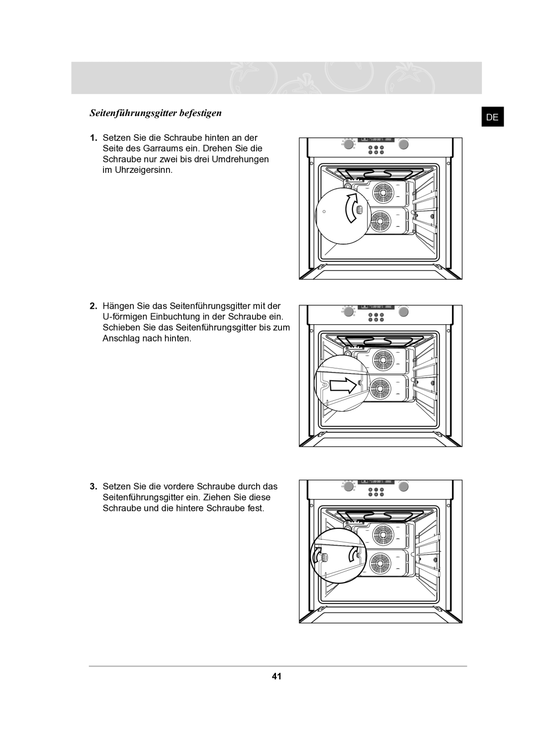 Samsung BF62TCST/XEG manual Seitenführungsgitter befestigen 