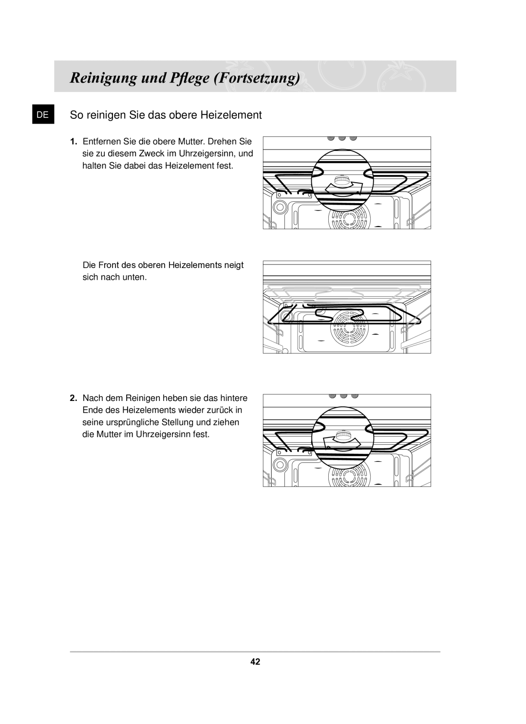 Samsung BF62TCST/XEG manual DE So reinigen Sie das obere Heizelement 