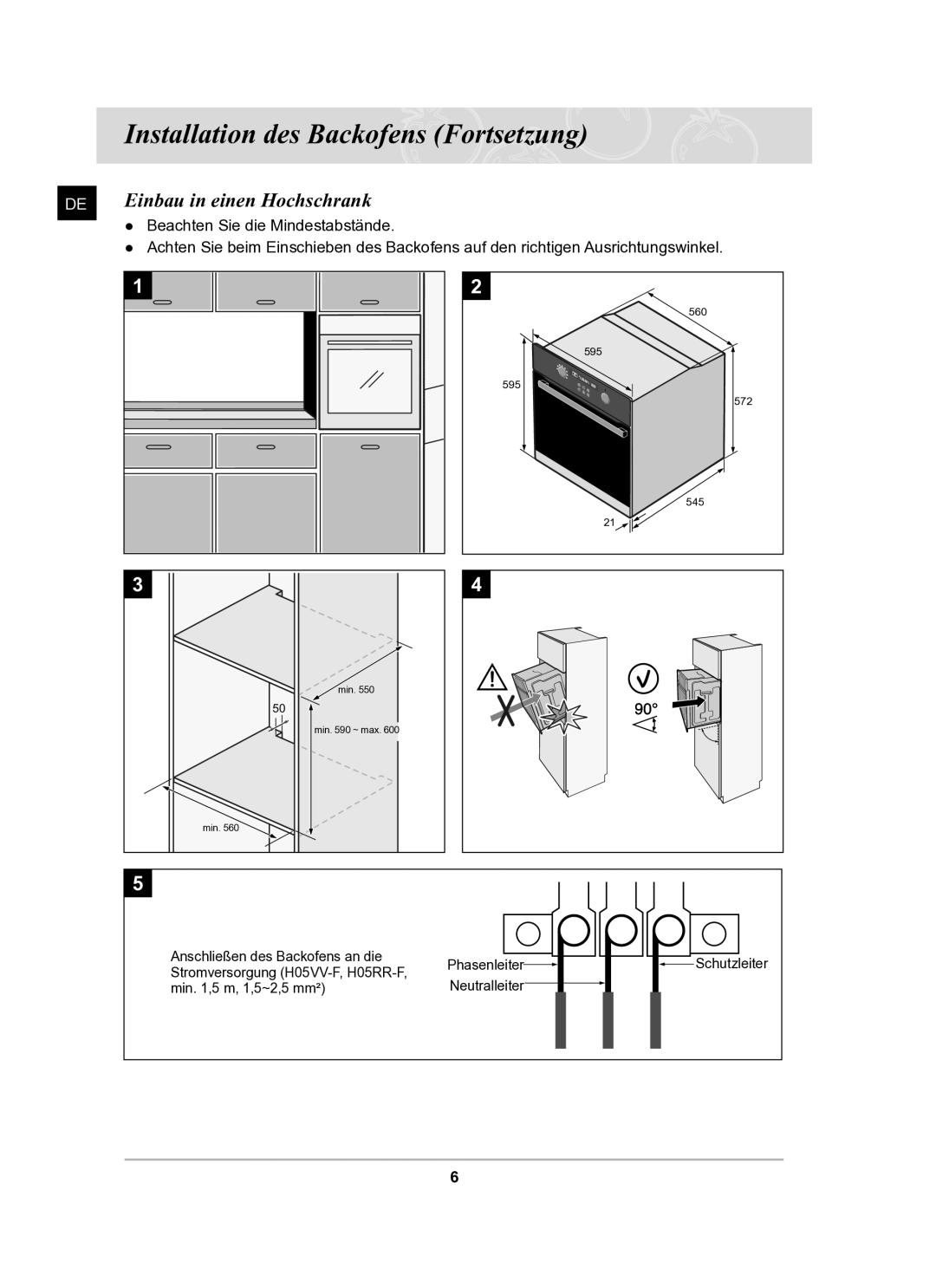 Samsung BF62TCST/XEG manual Einbau in einen Hochschrank, Beachten Sie die Mindestabstände 