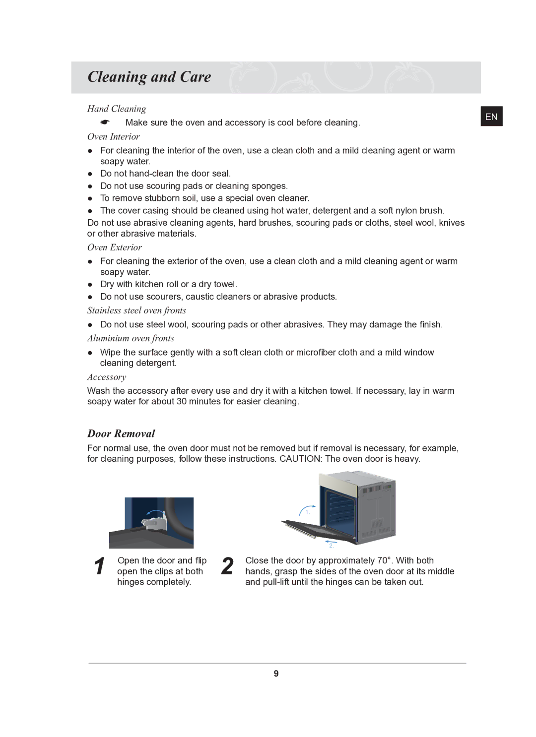 Samsung BF641FBW/XEE, BF641CBST/XEE, BF641FBST/XEE manual Cleaning and Care, Door Removal 