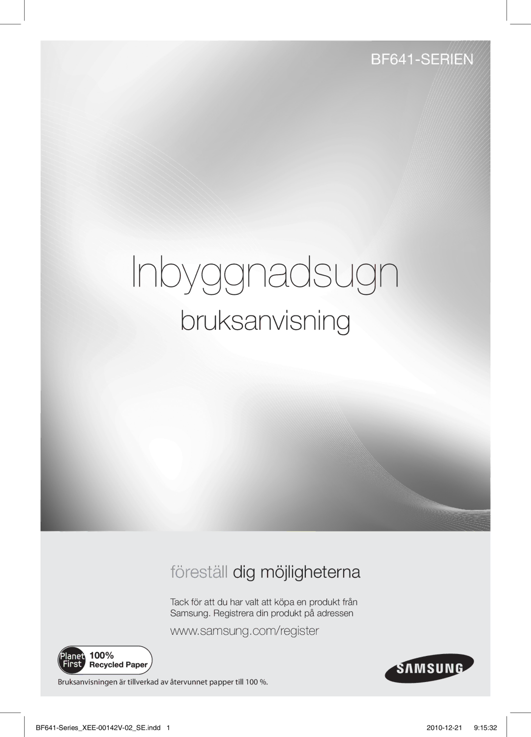 Samsung BF641FBW/XEE manual Inbyggnadsugn 