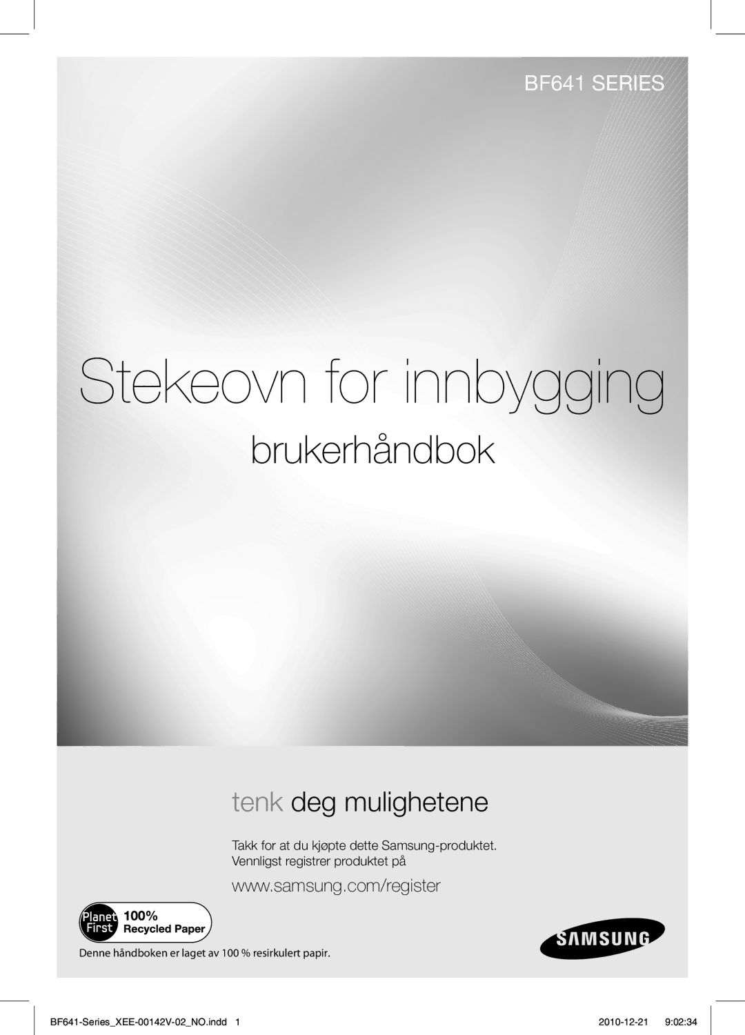 Samsung BF641FBW/XEE manual Stekeovn for innbygging 