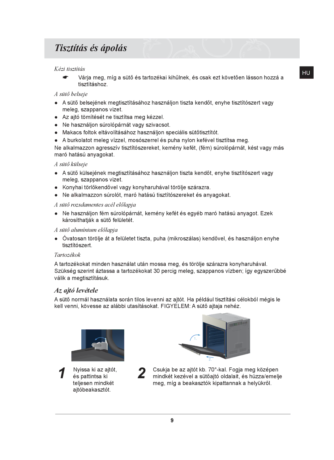 Samsung BF641FGB/BOL, BF641FGB/XEH, BF641FSTP/XEH manual Tisztítás és ápolás, Az ajtó levétele 