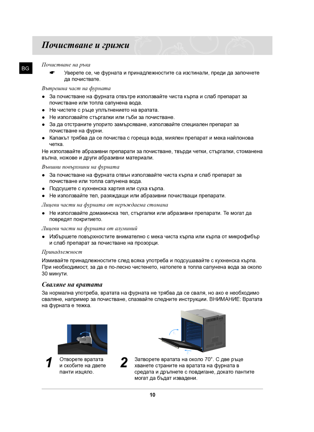 Samsung BF641FGB/BWT, BF641FGB/BOL manual Почистване и грижи, Сваляне на вратата 