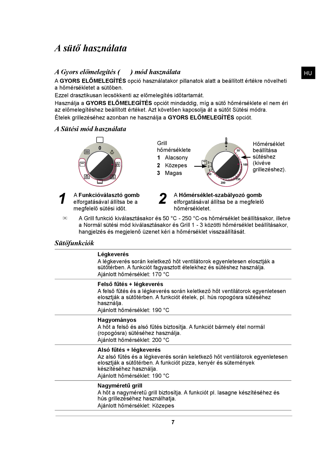 Samsung BF641FST/XEH, BF641FST/BOL manual Sütő használata, Sütési mód használata, Sütőfunkciók 