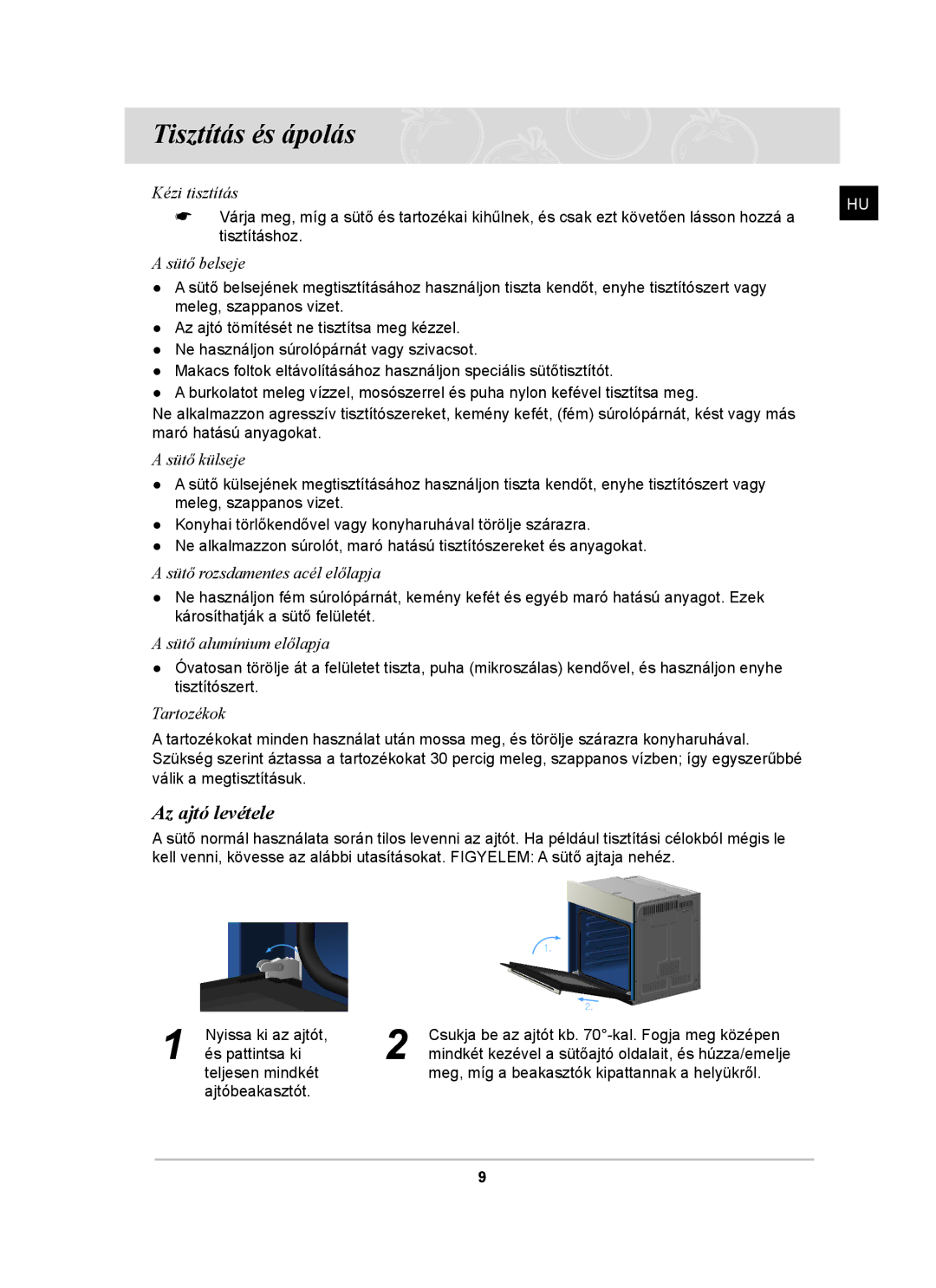 Samsung BF641FST/XEH, BF641FST/BOL manual Tisztítás és ápolás, Az ajtó levétele 