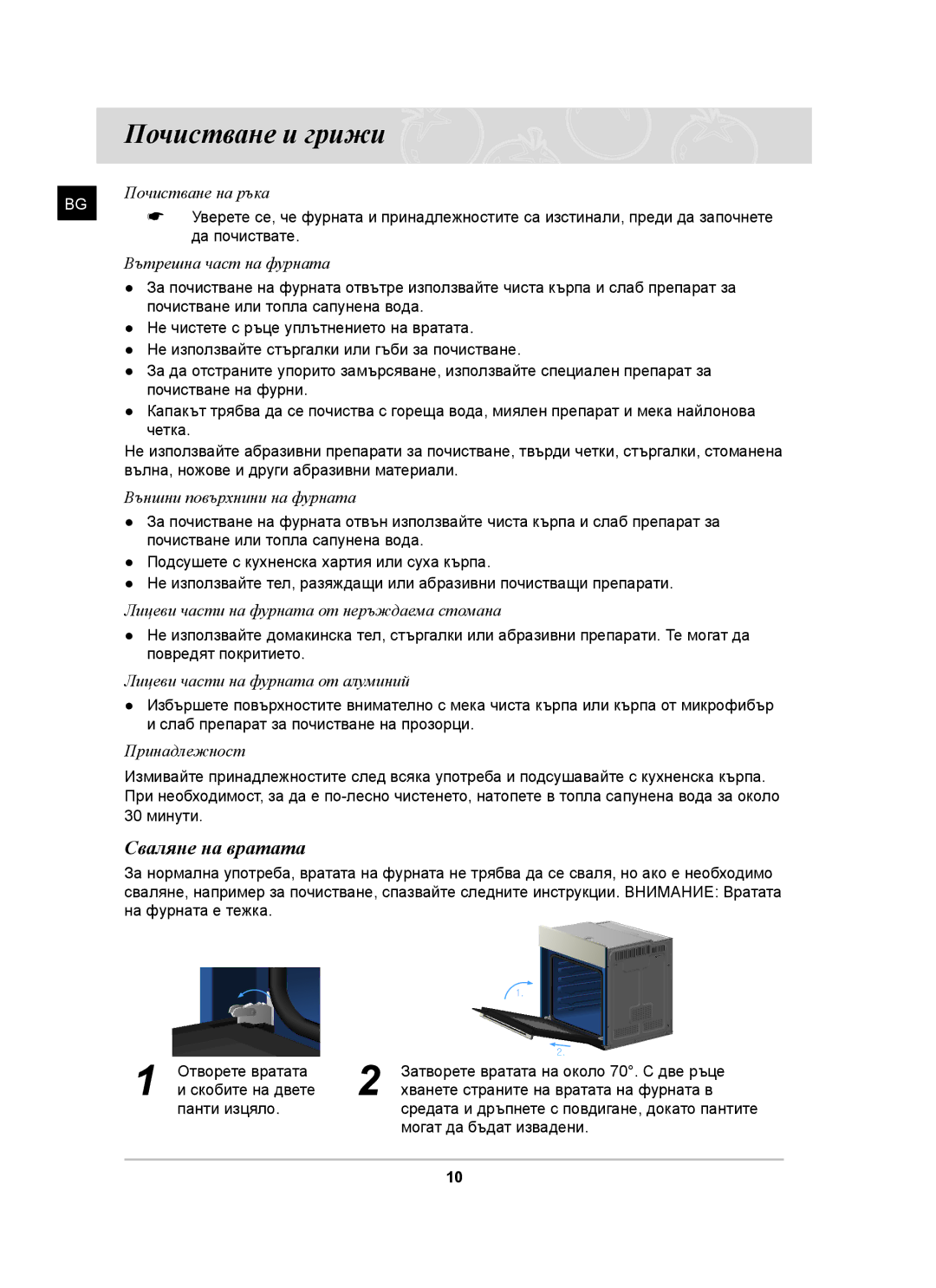 Samsung BF641FST/BOL manual Почистване и грижи, Сваляне на вратата 