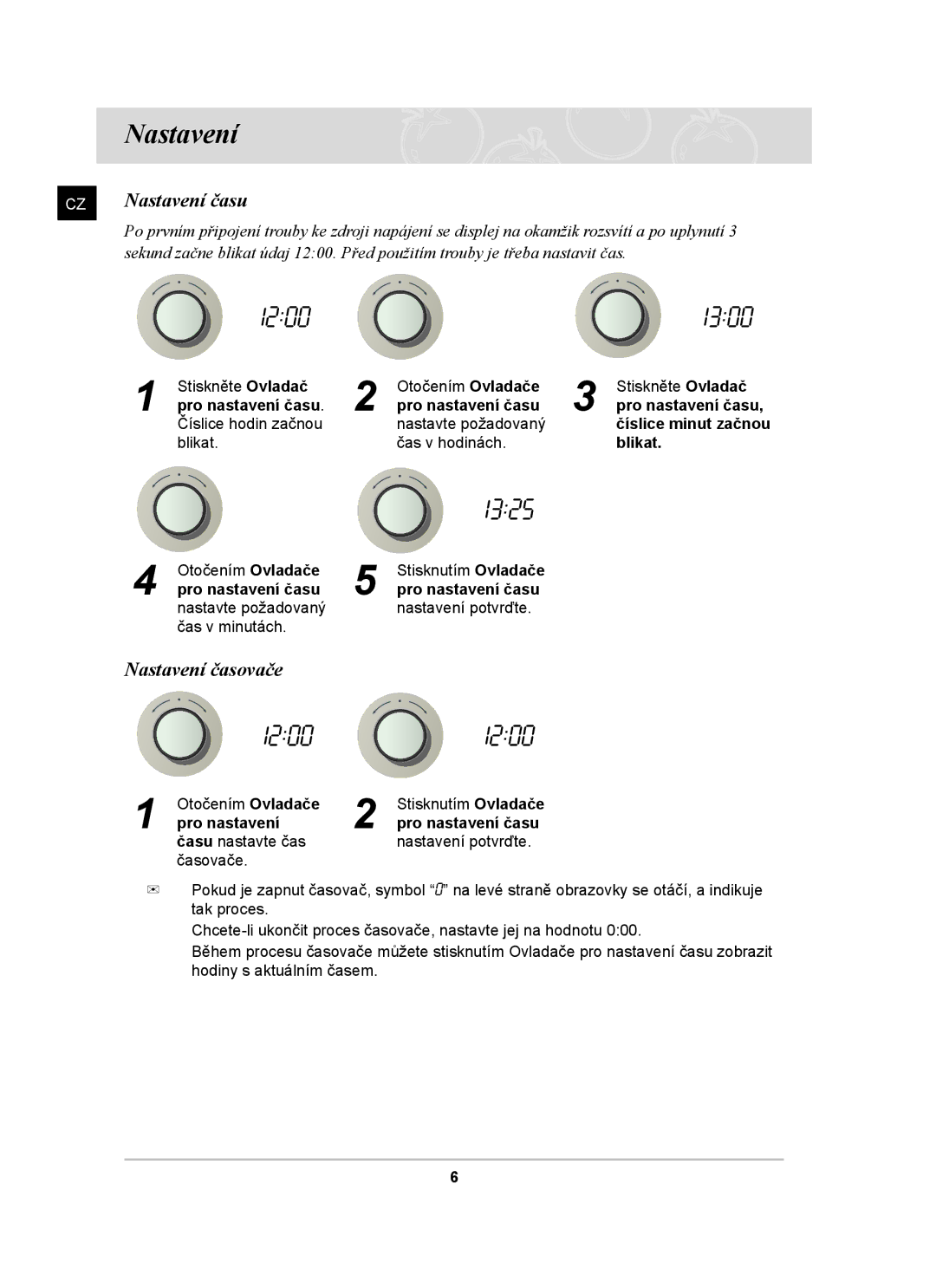 Samsung BF641FST/XEH manual Nastavení času, Nastavení časovače 