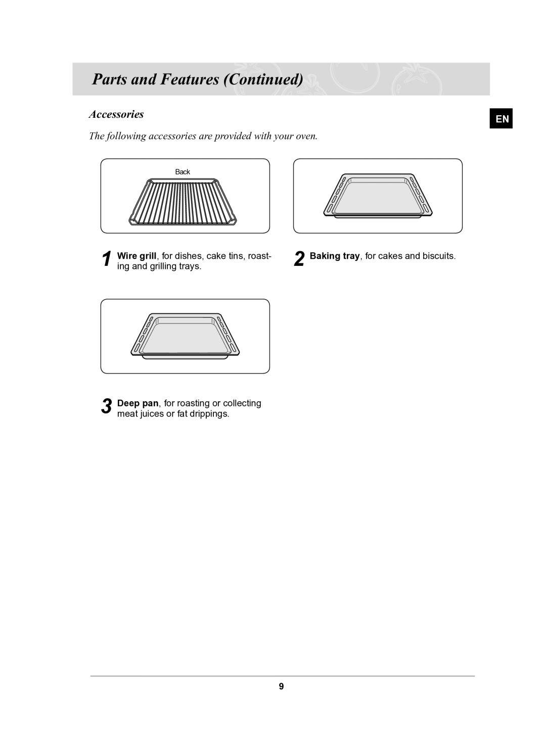 Samsung BF64CBST/SLI manual Accessories, Following accessories are provided with your oven 