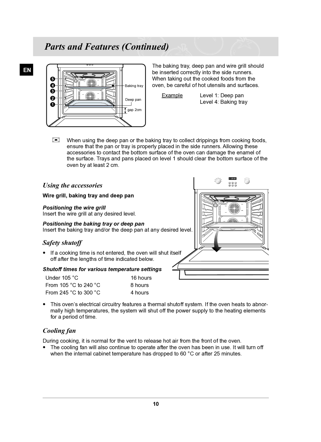 Samsung BF64CBST/SLI manual Using the accessories, Safety shutoff, Cooling fan 