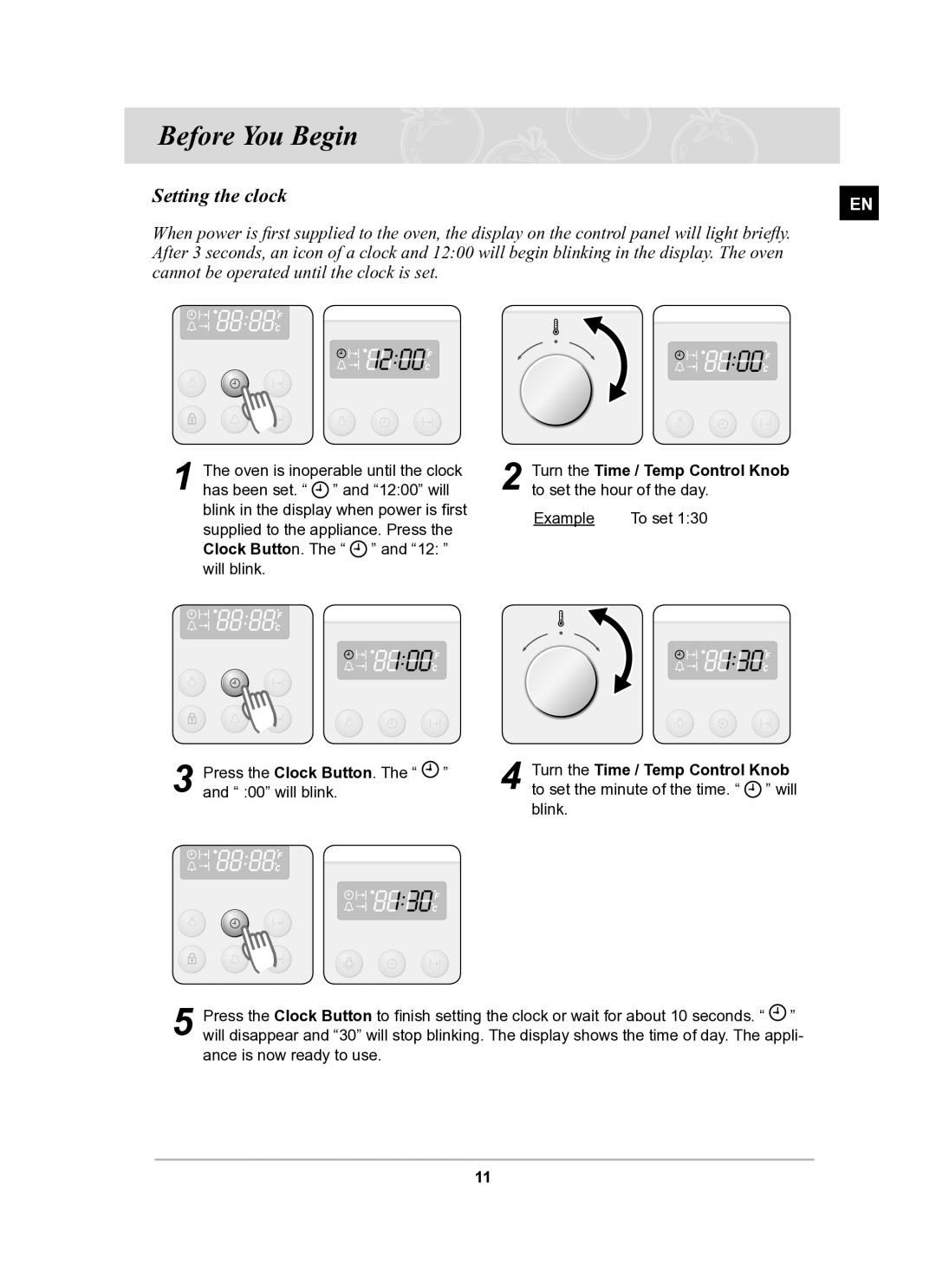 Samsung BF64CBST/SLI manual Before You Begin, Setting the clock 