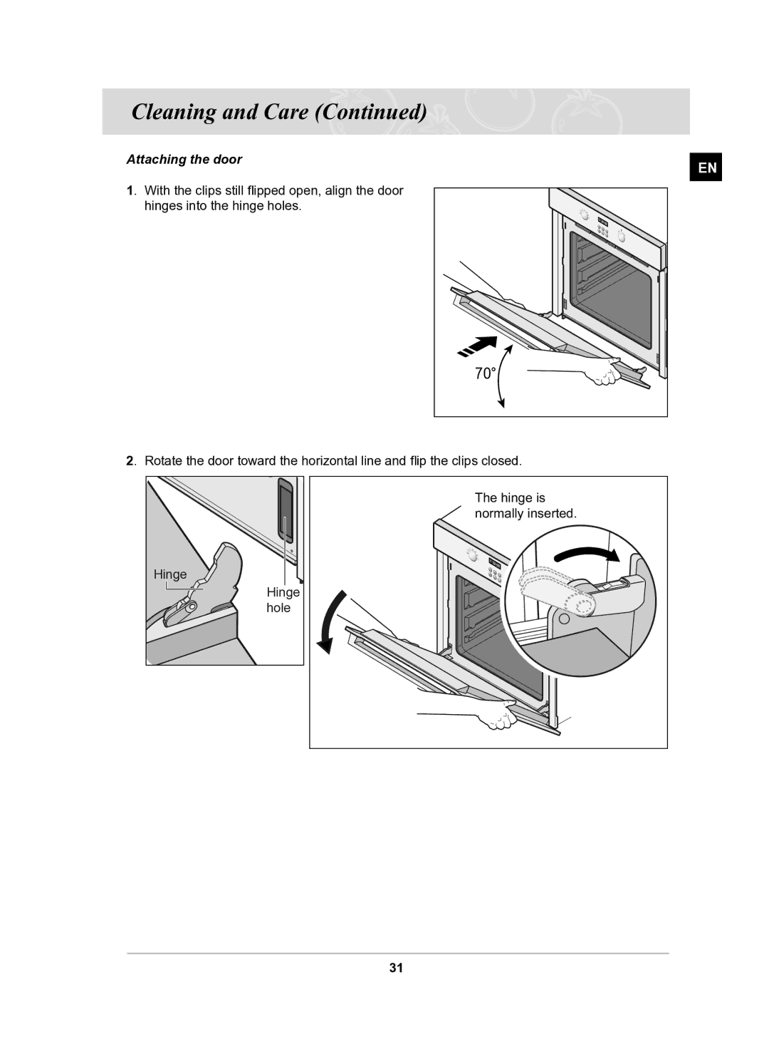 Samsung BF64CBST/SLI manual Attaching the door 