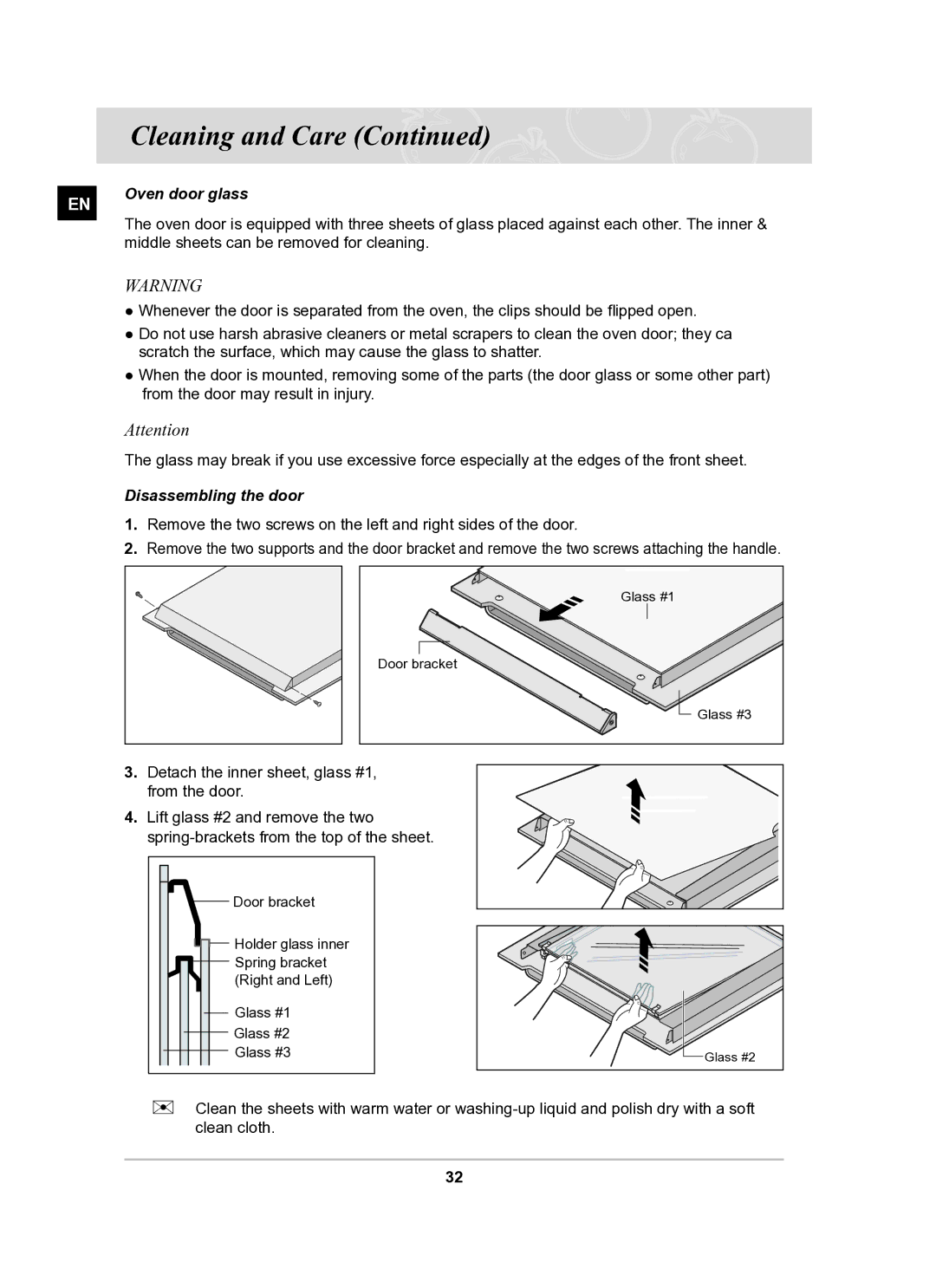 Samsung BF64CBST/SLI manual Disassembling the door, Detach the inner sheet, glass #1, from the door 