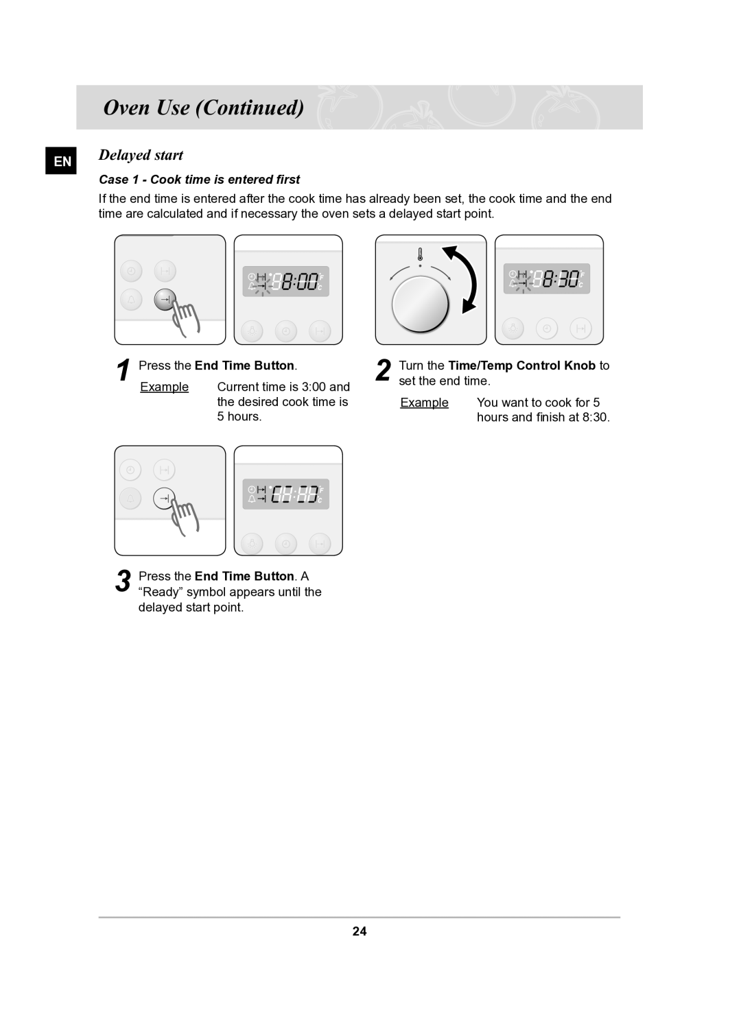 Samsung BF64CBST/XEH manual Delayed start, Case 1 Cook time is entered ﬁrst 