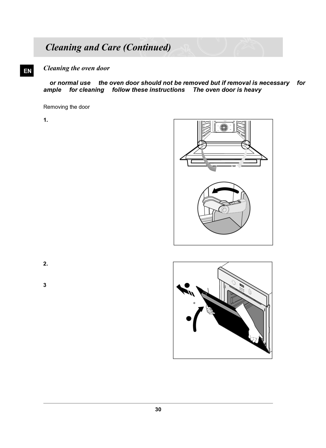 Samsung BF64CBST/XEH manual Cleaning the oven door, Removing the door 