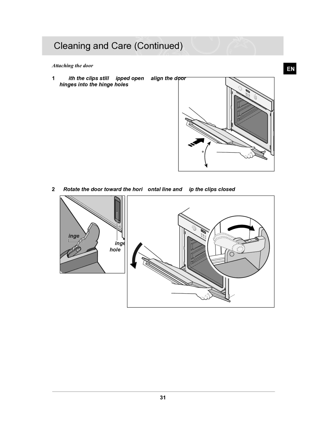 Samsung BF64CBST/XEH manual Attaching the door 