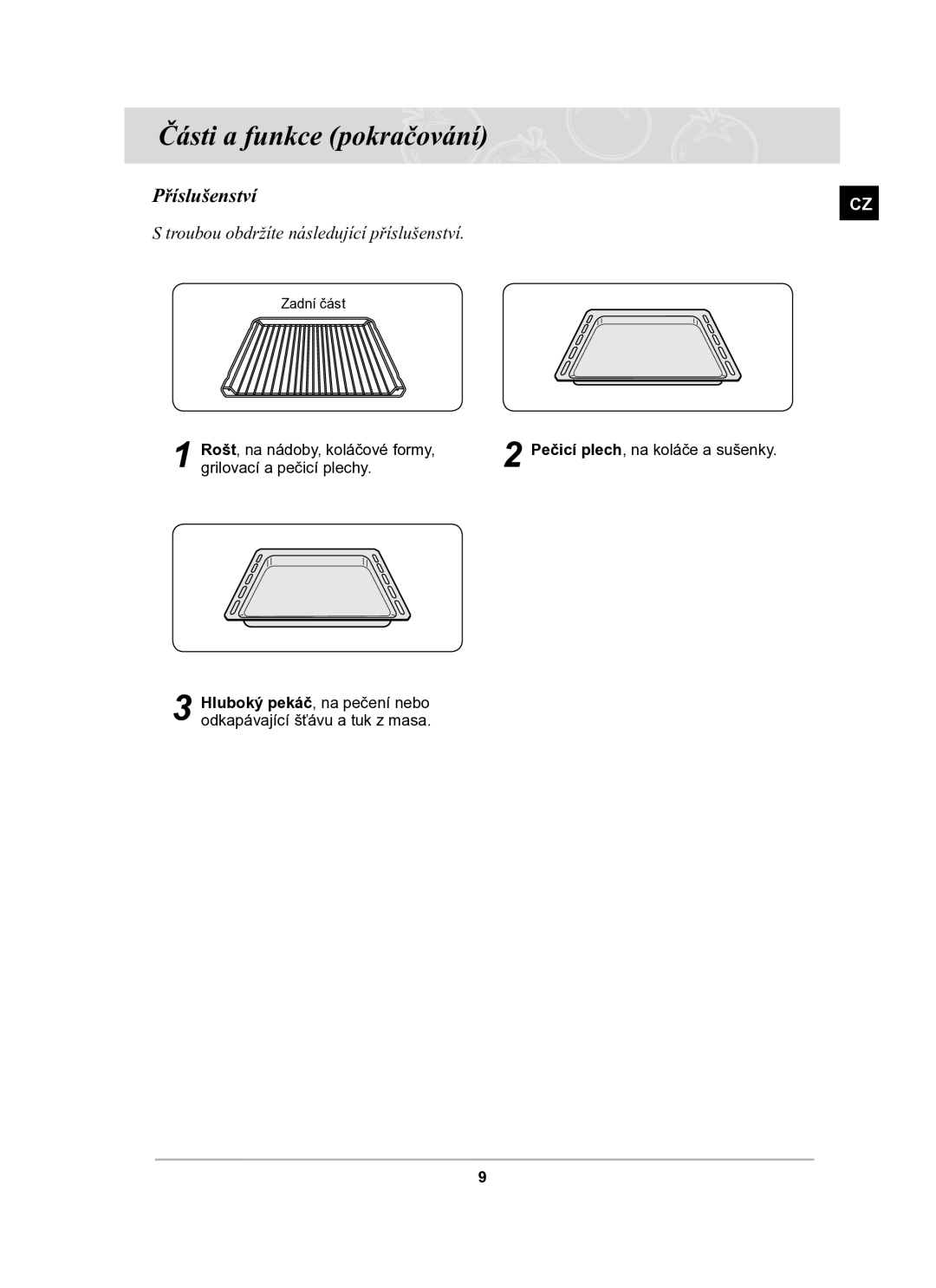 Samsung BF64CBST/XEH manual Příslušenství, Troubou obdržíte následující příslušenství 