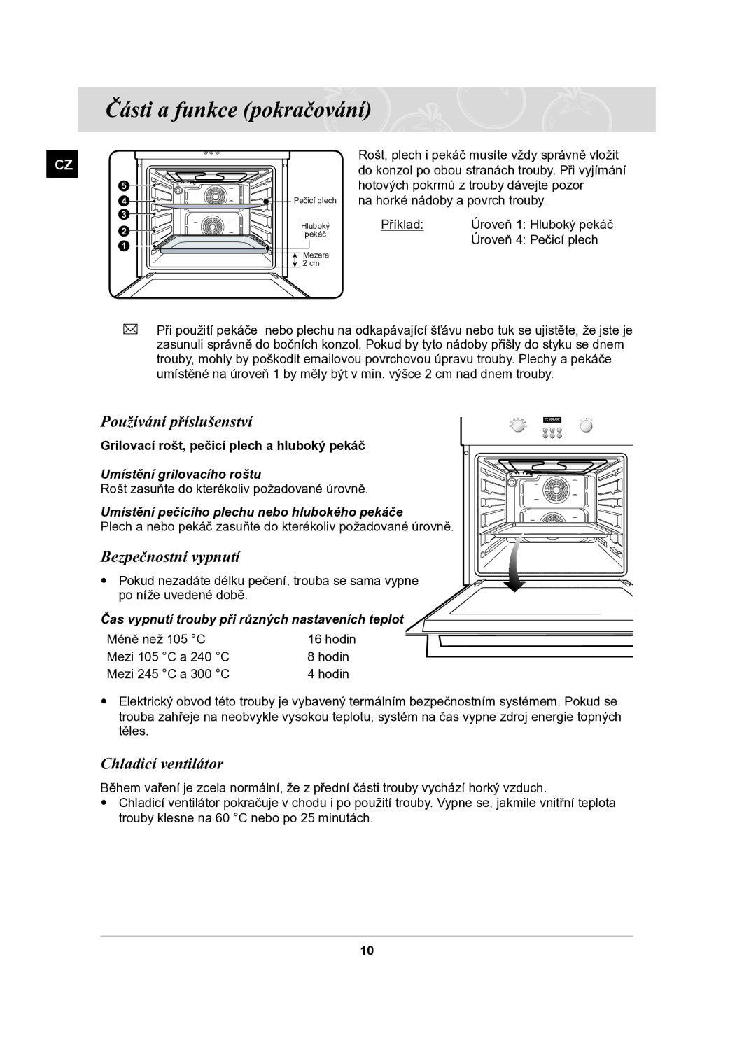 Samsung BF64CBST/XEH manual Používání příslušenství, Bezpečnostní vypnutí, Chladicí ventilátor 