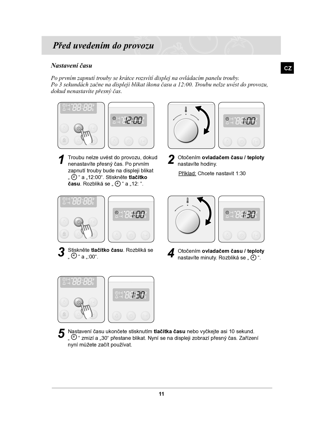 Samsung BF64CBST/XEH manual Před uvedením do provozu, Nastavení času 