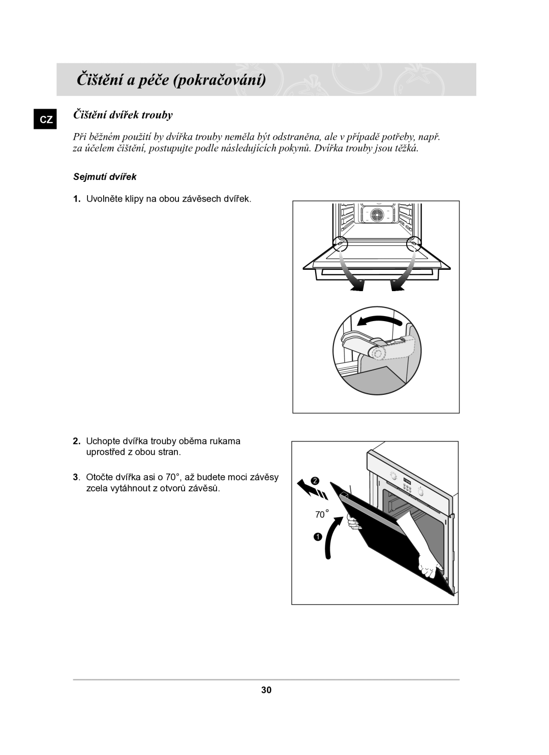 Samsung BF64CBST/XEH manual Čištění dvířek trouby, Sejmutí dvířek 