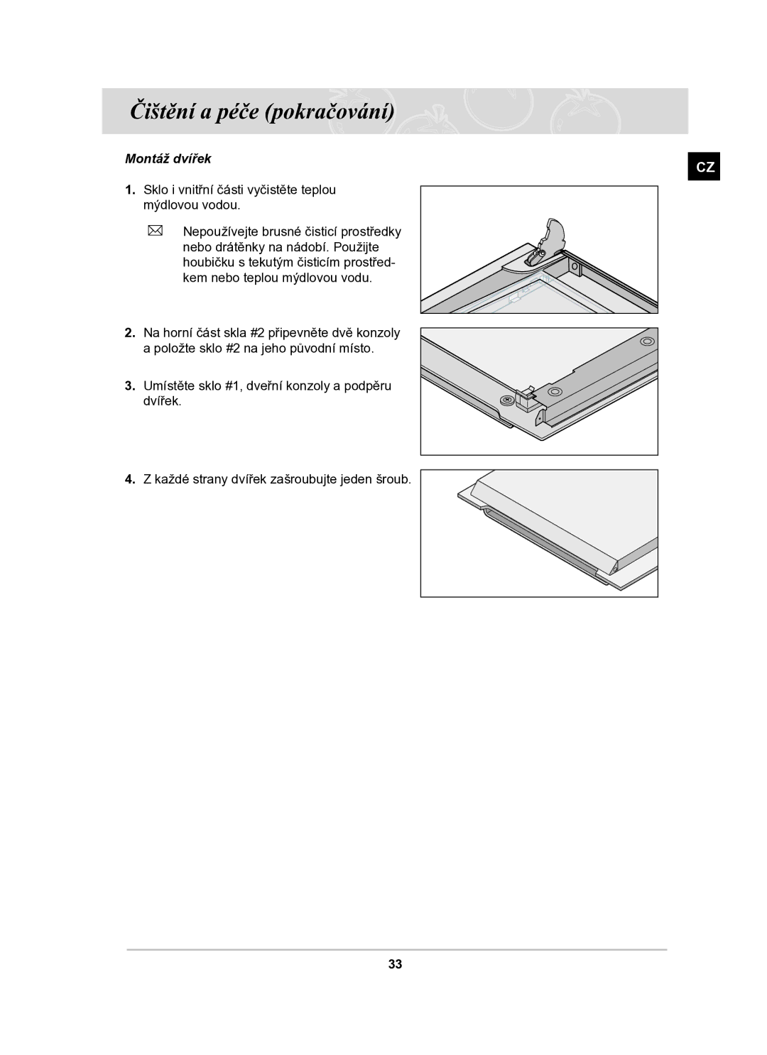 Samsung BF64CBST/XEH manual Montáž dvířek 