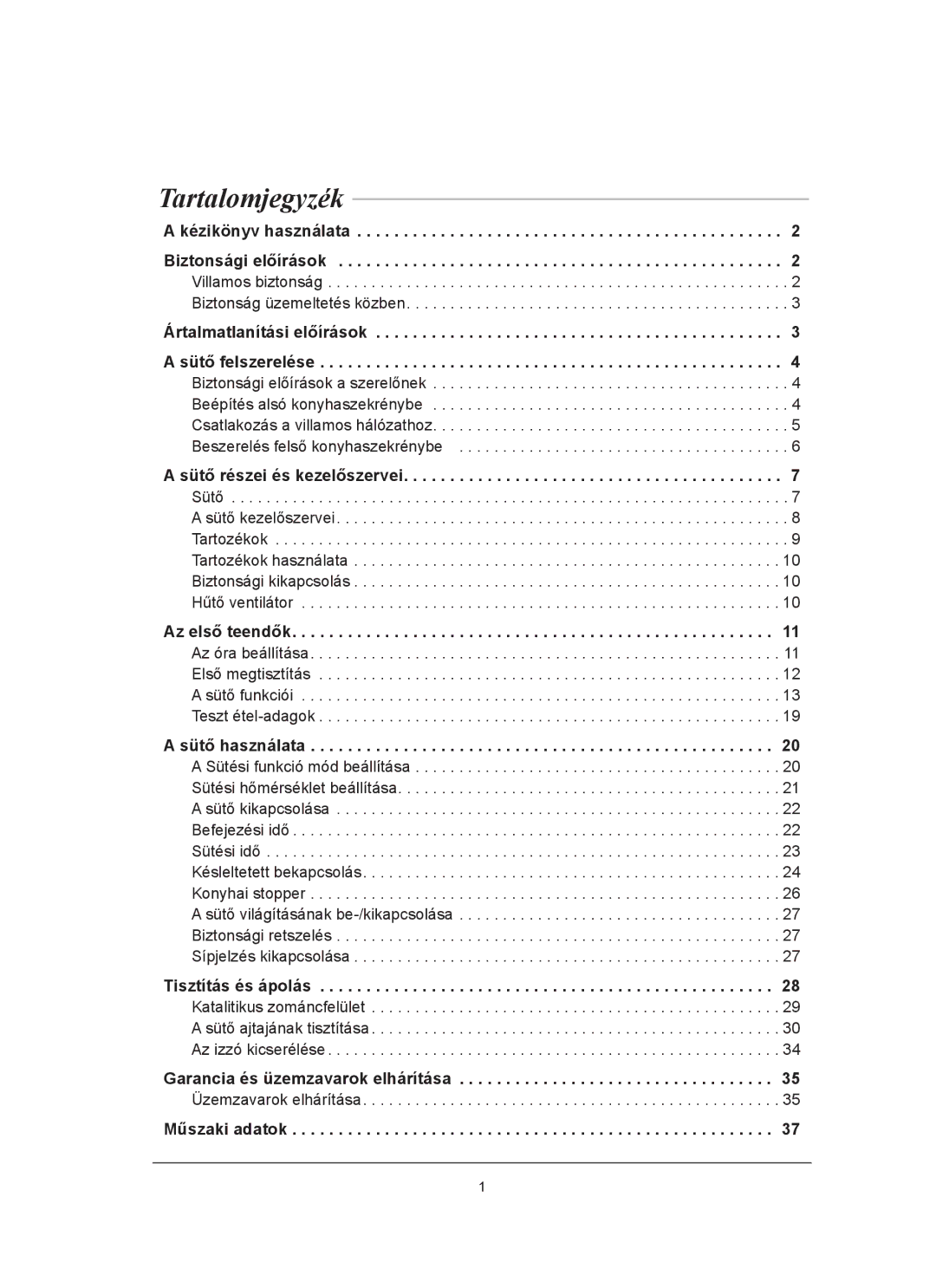 Samsung BF64CBST/XEH manual Tartalomjegyzék, Biztonsági előírások 