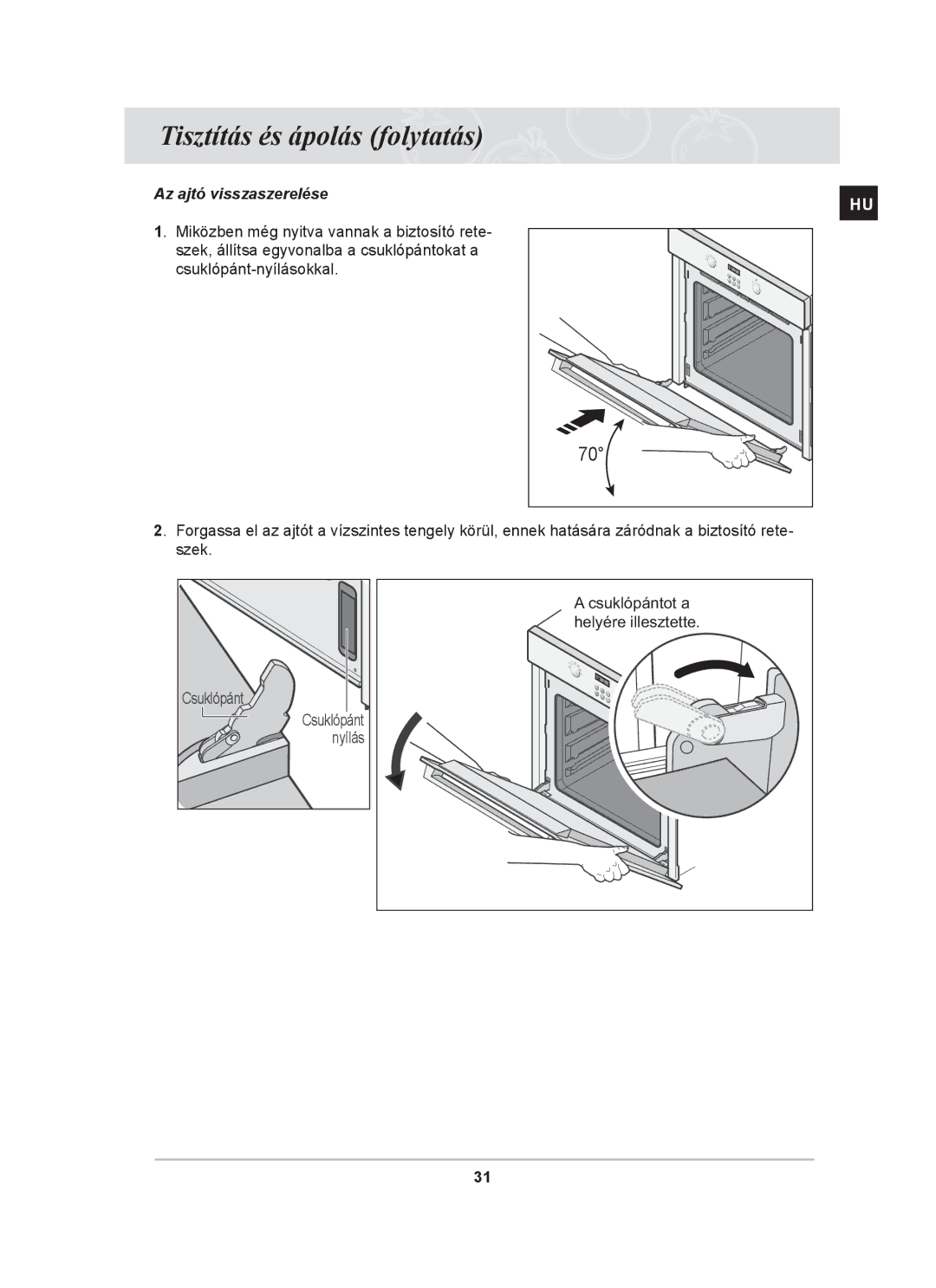 Samsung BF64CBST/XEH manual Az ajtó visszaszerelése 