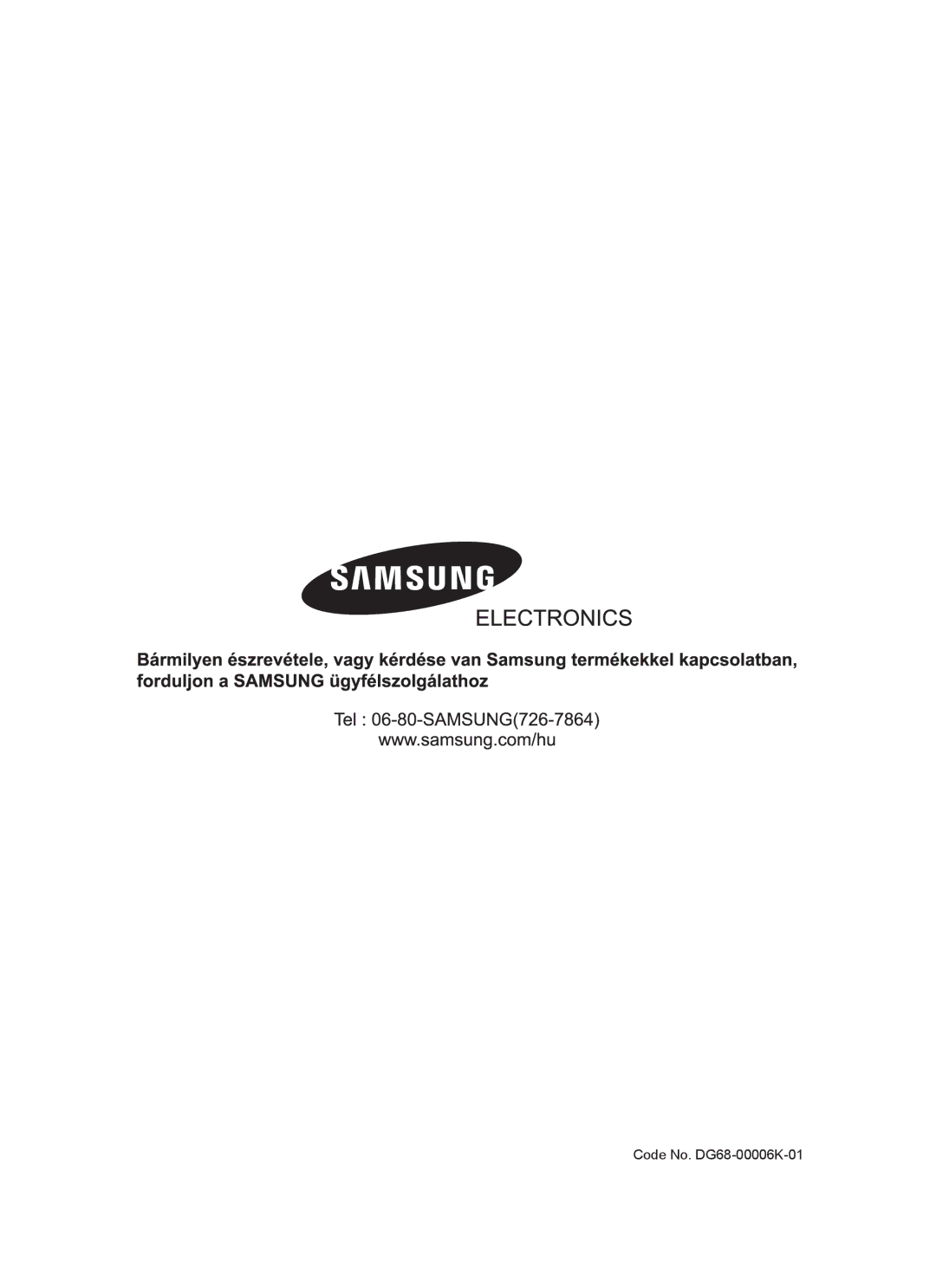 Samsung BF64CBST/XEH manual Code No. DG68-00006K-01 