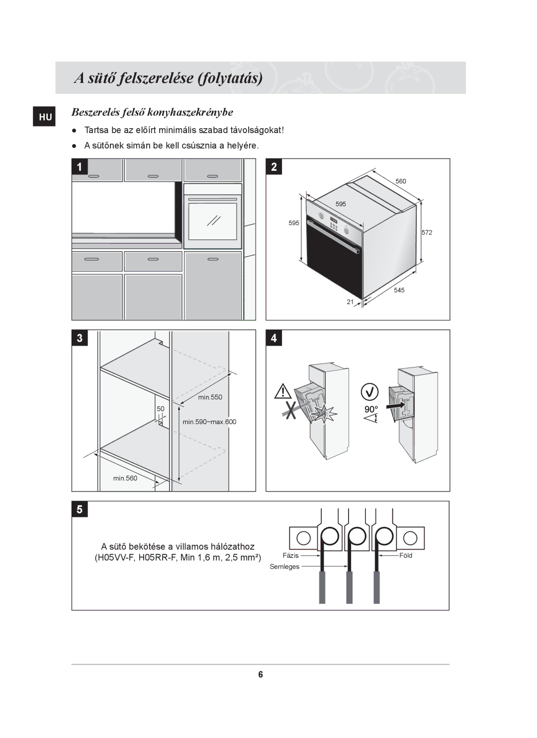 Samsung BF64CBST/XEH manual Beszerelés felső konyhaszekrénybe 