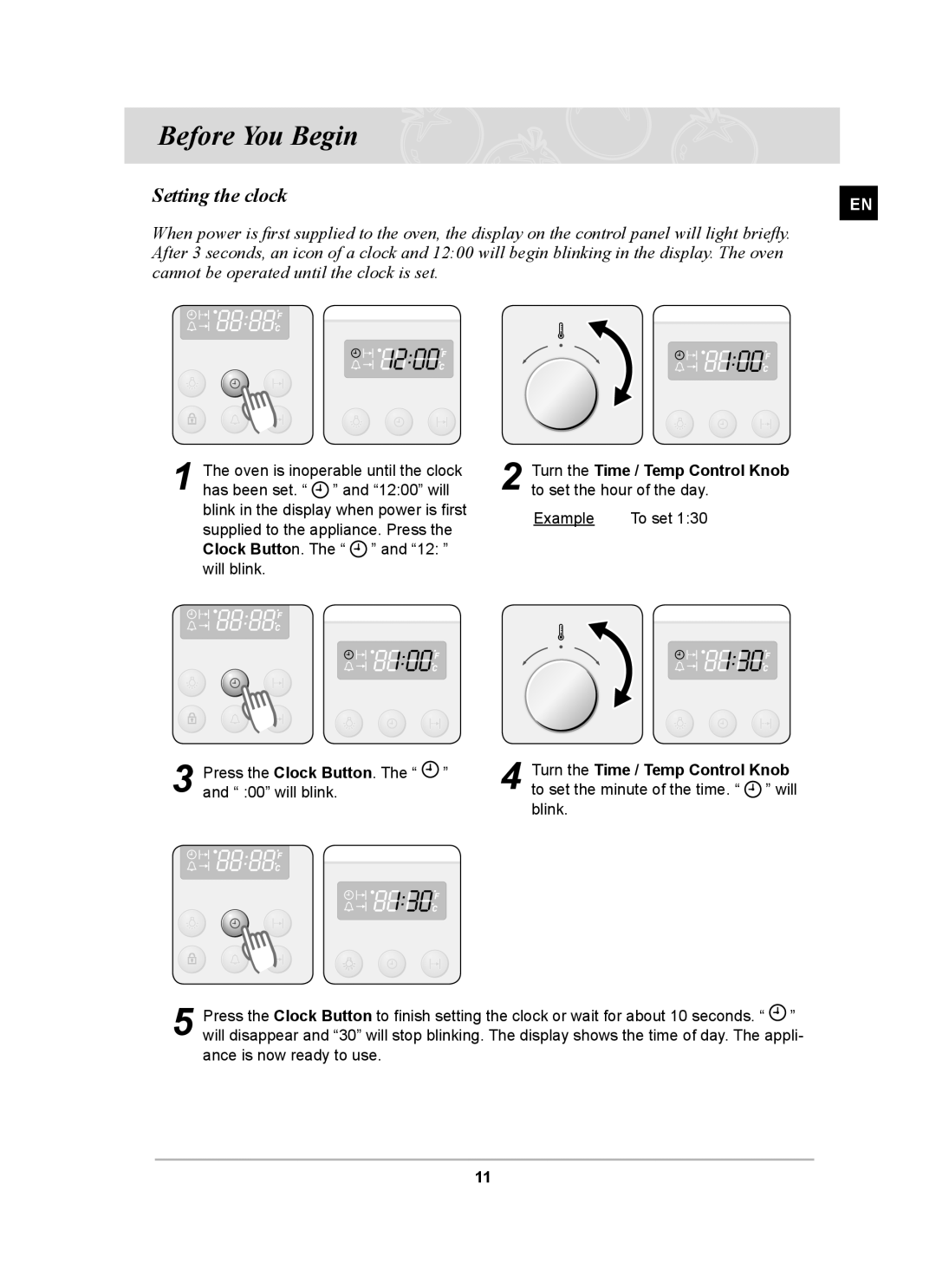 Samsung BF64CCBST, BF64CCBB owner manual Before You Begin, Setting the clock 