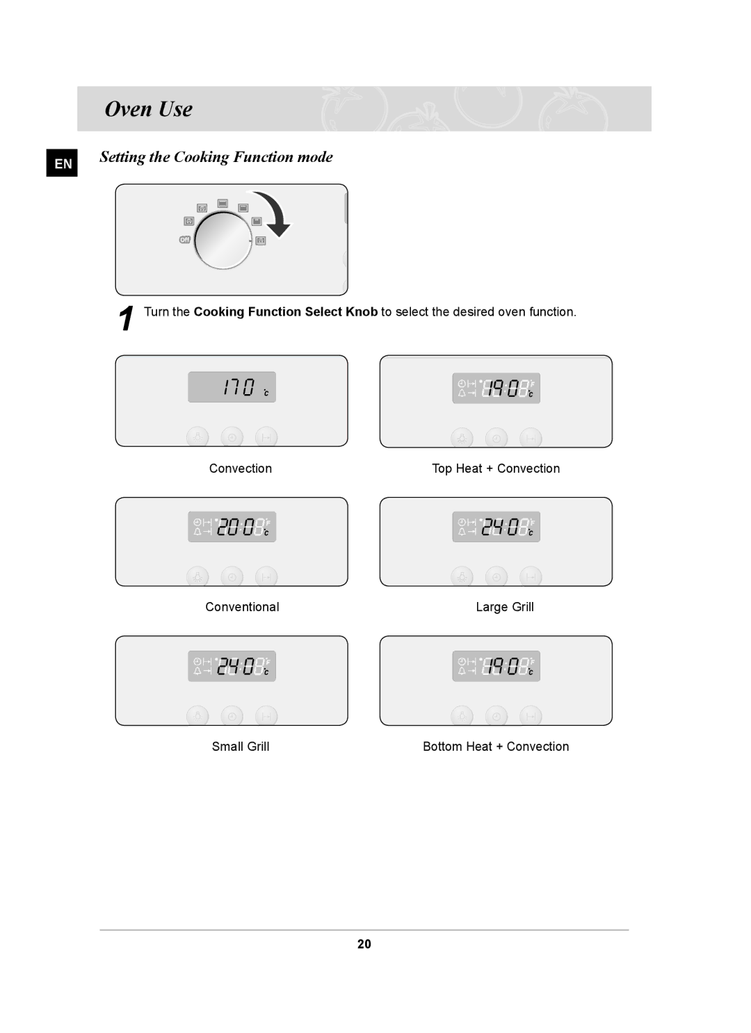 Samsung BF64CCBB, BF64CCBST owner manual Oven Use, Setting the Cooking Function mode 