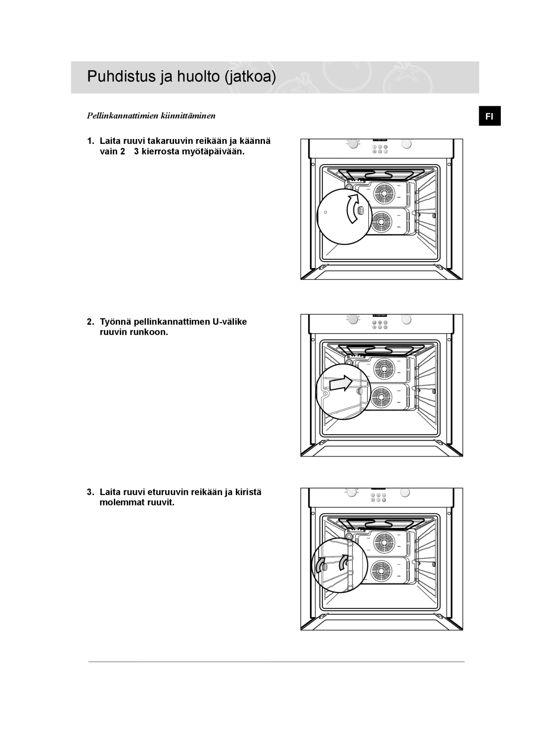 Samsung BF64CCBB/XEE, BF64CCBST/XEE, BF64CCBST/XSA manual Pellinkannattimien kiinnittäminen 