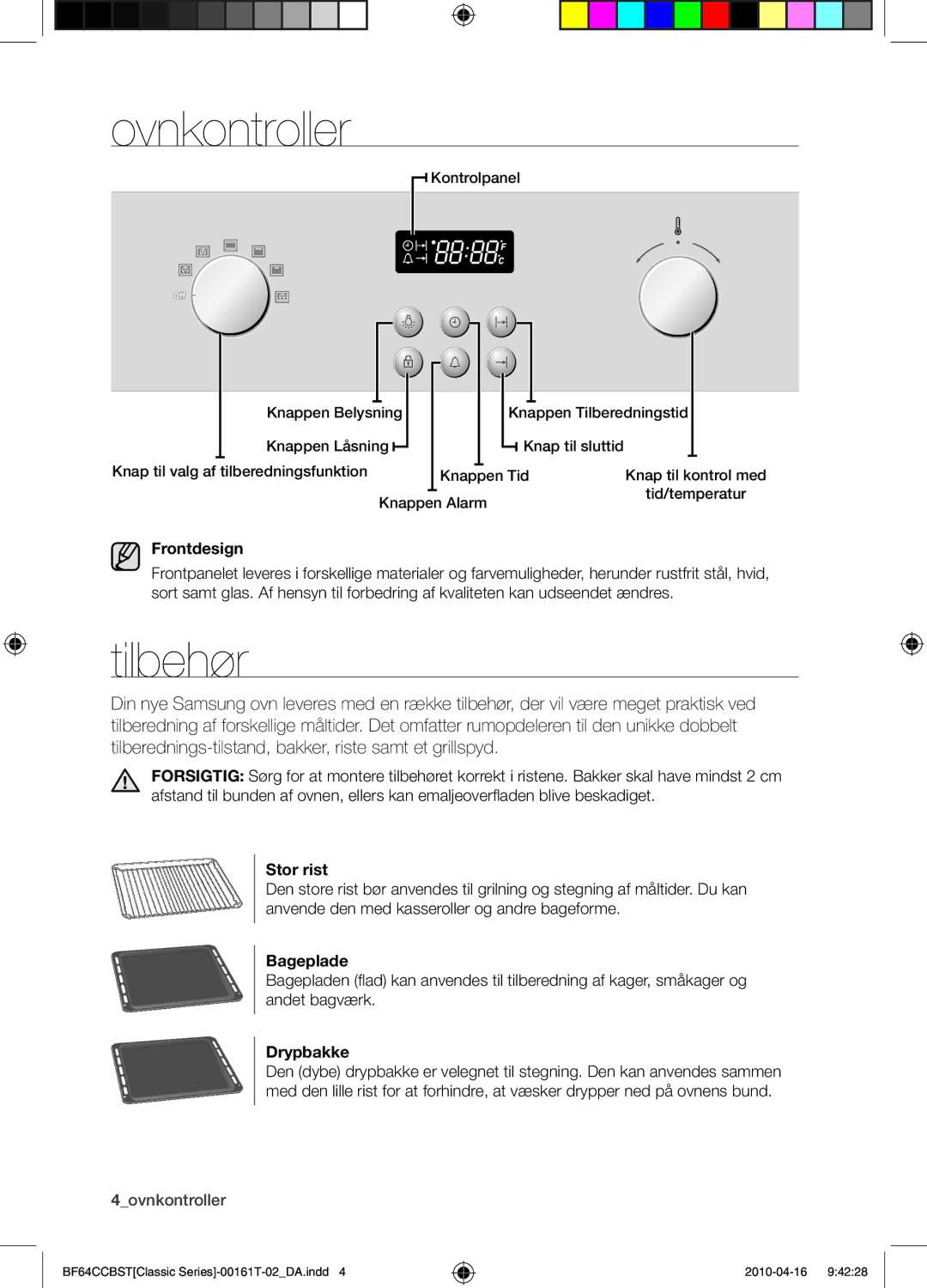 Samsung BF64CCBW/XEE manual Ovnkontroller, Tilbehør 