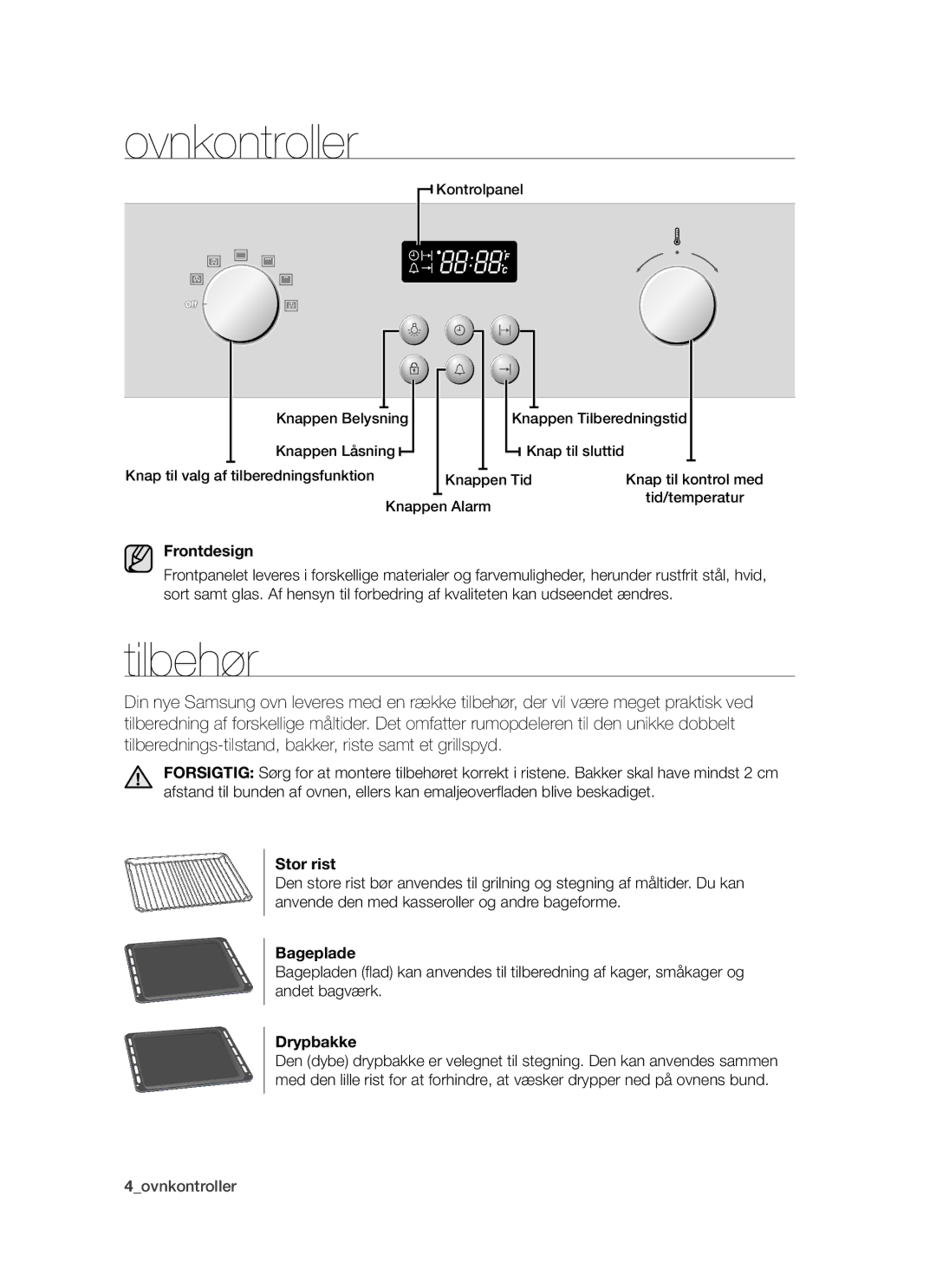 Samsung BF64CCBW/XEE manual Ovnkontroller, Tilbehør 