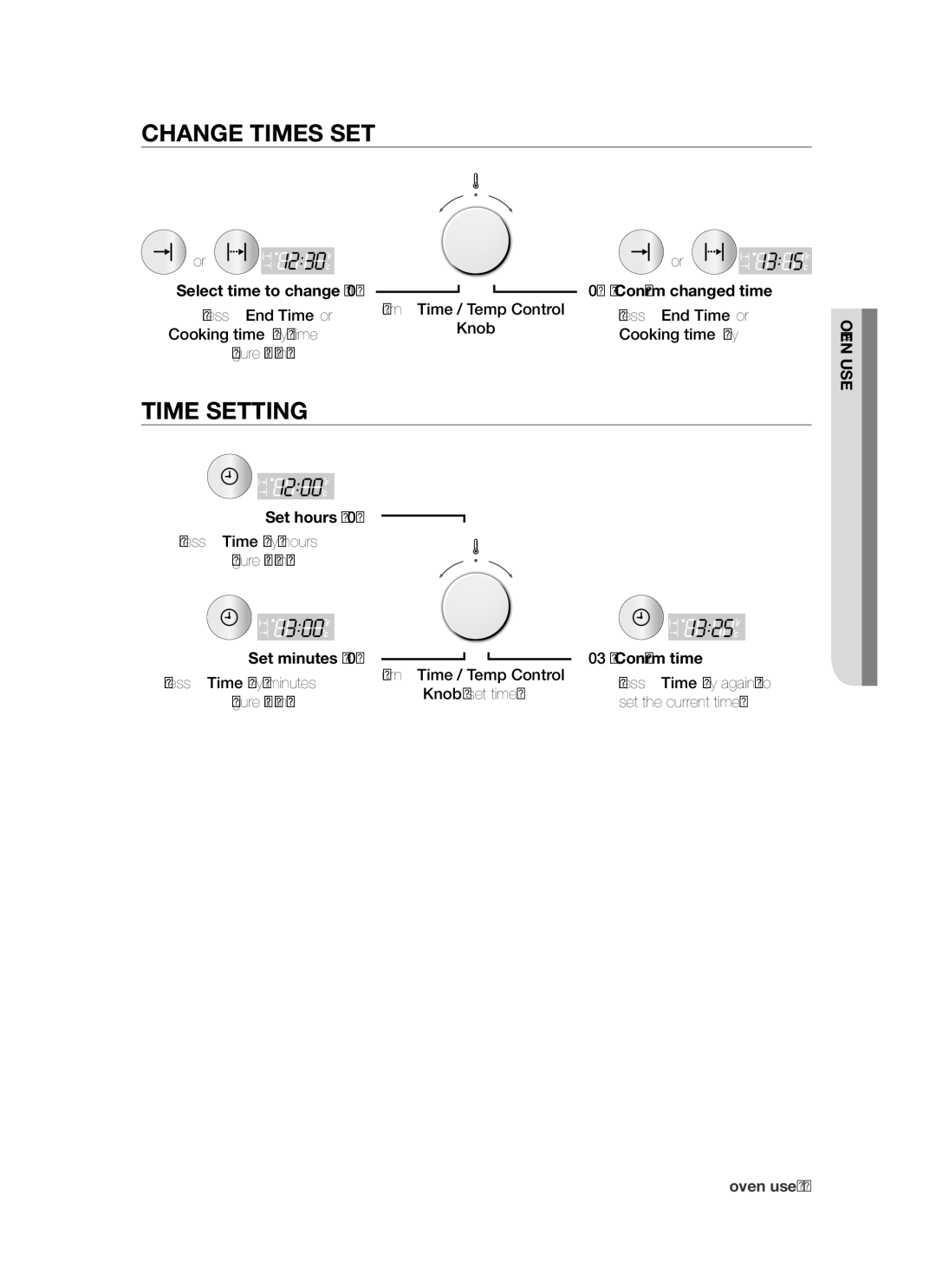 Samsung BF64CCBW/XEE manual Change times set, Time setting, Press End Time or, Cooking time key, time 