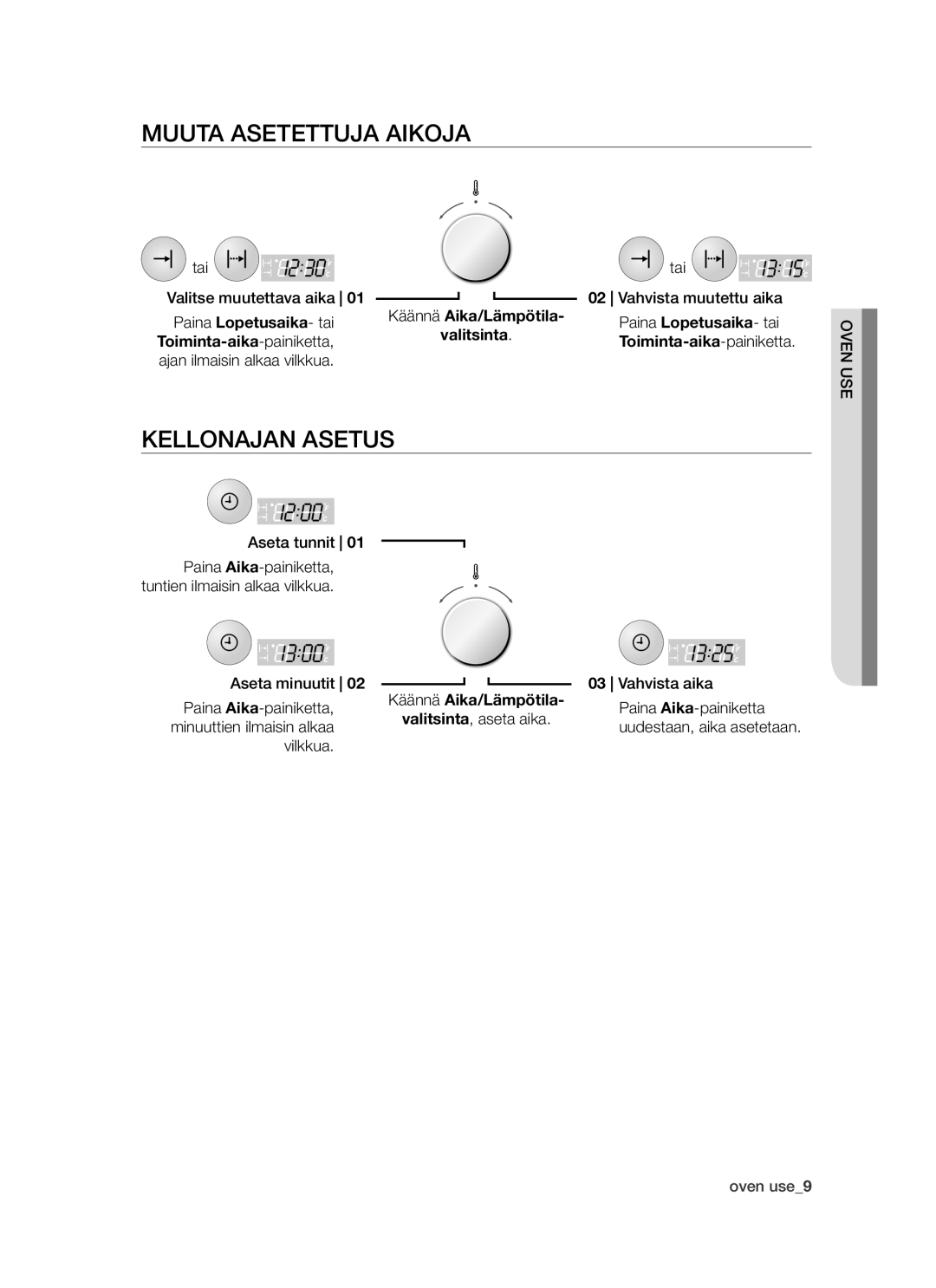 Samsung BF64CCBW/XEE manual Muuta asetettuja aikoja, Kellonajan asetus 