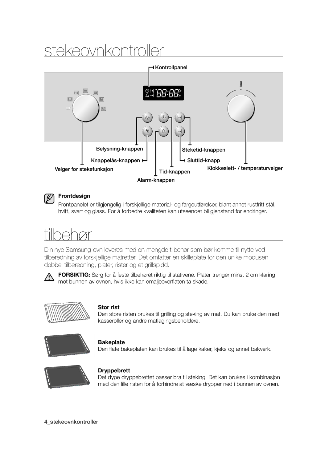 Samsung BF64CCBW/XEE manual Stekeovnkontroller, Tilbehør 