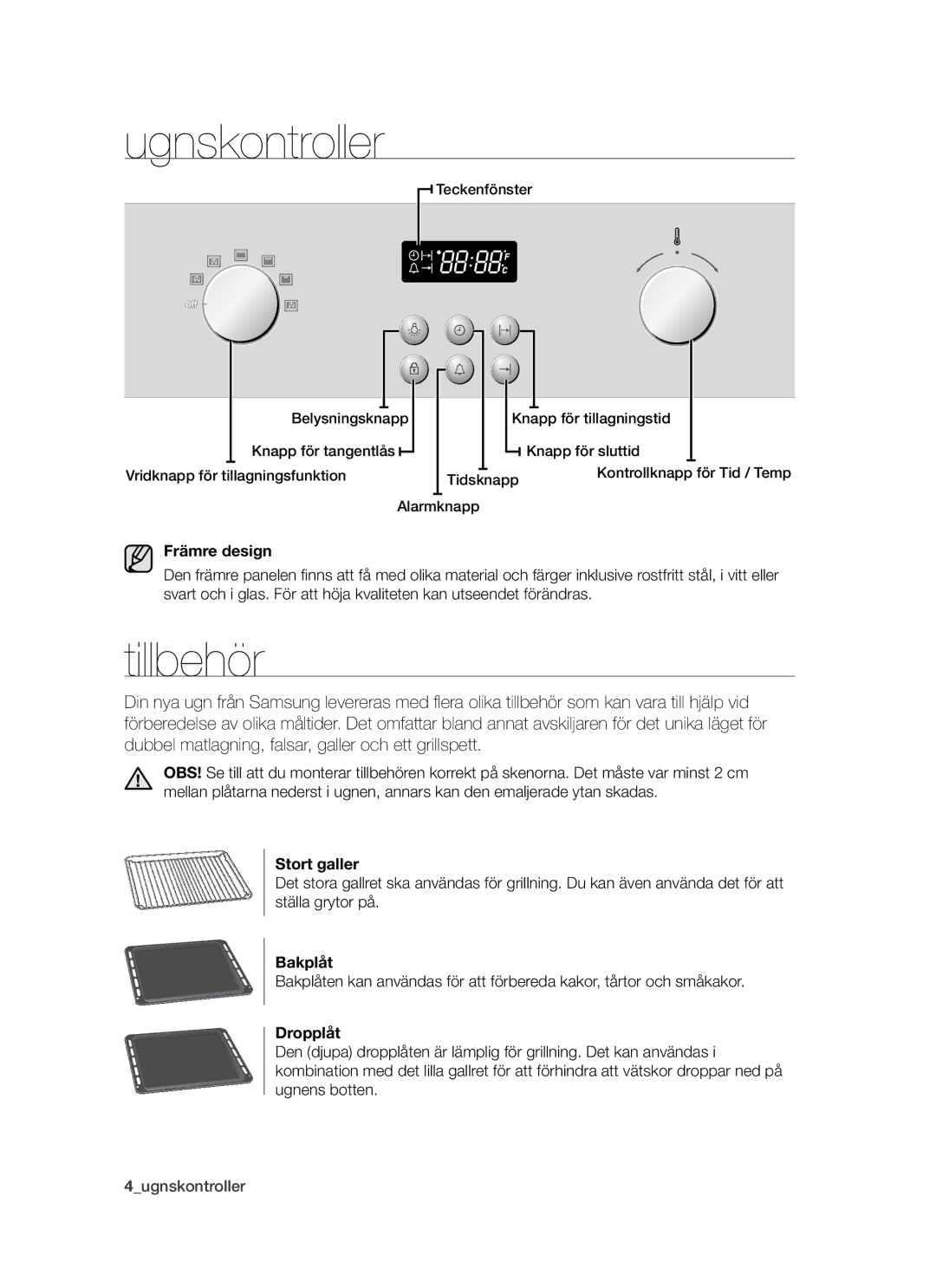 Samsung BF64CCBW/XEE manual Ugnskontroller, Tillbehör 