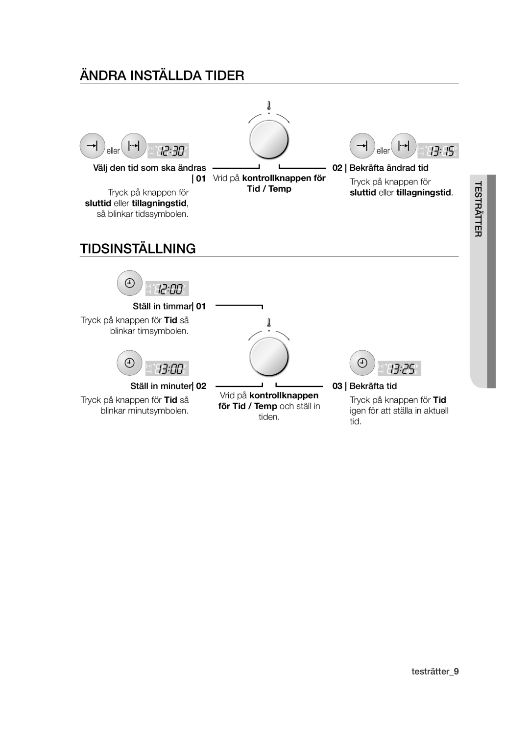 Samsung BF64CCBW/XEE manual Ändra inställda tider, Tidsinställning, Välj den tid som ska ändras Bekräfta ändrad tid 