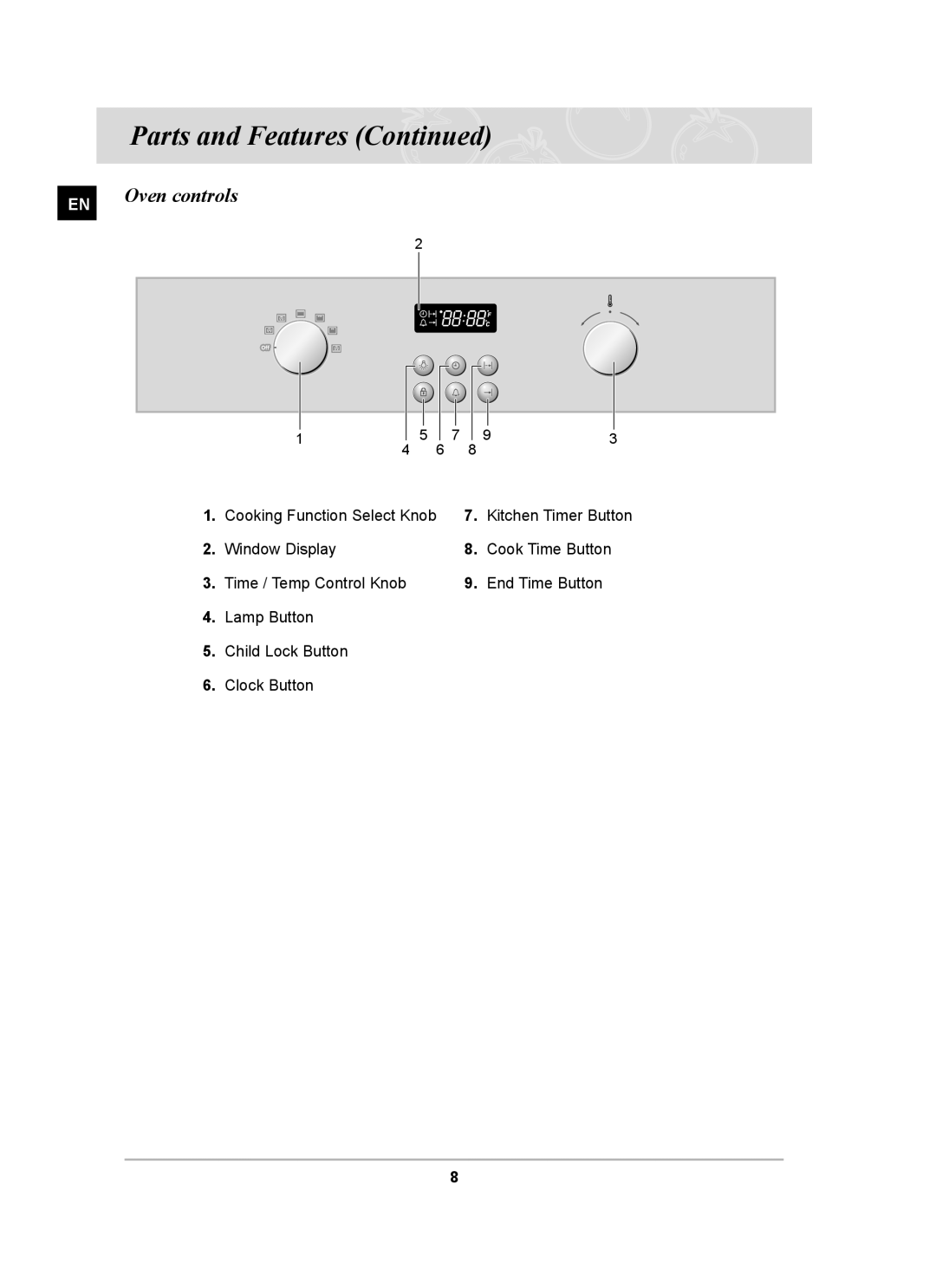 Samsung BF64CCST/SLI manual Oven controls 