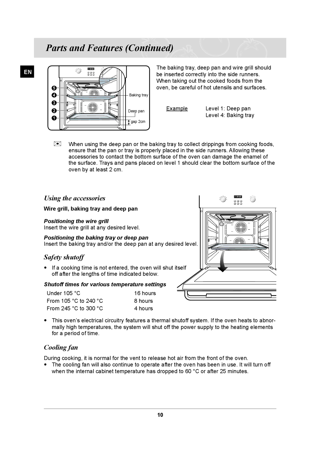 Samsung BF64CCST/SLI manual Using the accessories, Safety shutoff, Cooling fan 