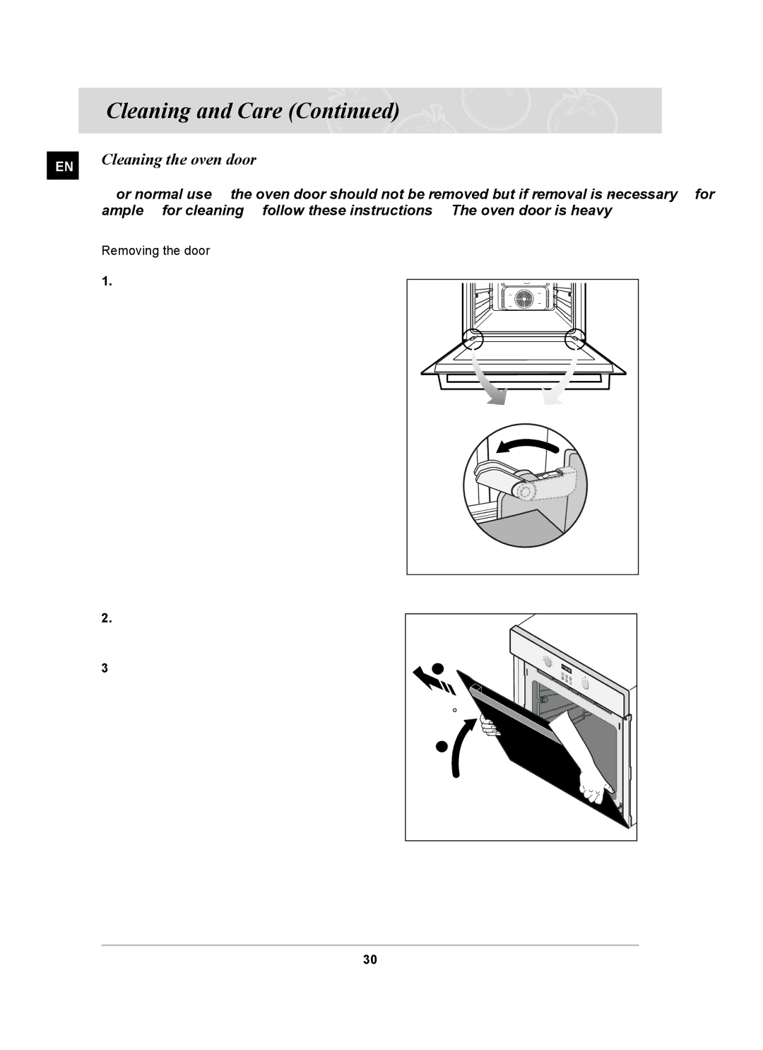 Samsung BF64CCST/SLI manual Cleaning the oven door, Removing the door 