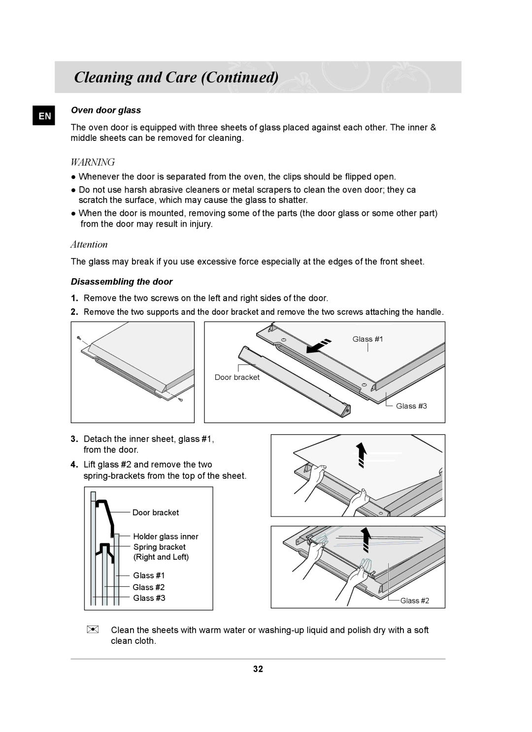 Samsung BF64CCST/SLI manual Disassembling the door, Detach the inner sheet, glass #1, from the door 