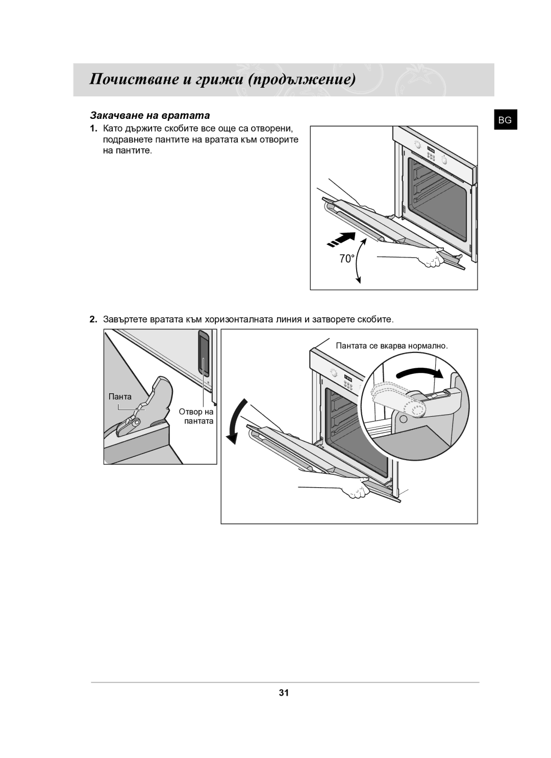 Samsung BF64FCB/BOL manual Закачване на вратата 