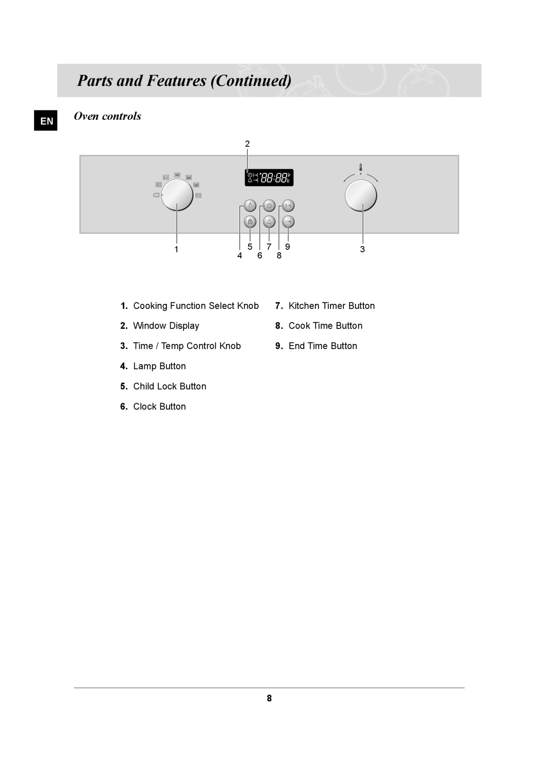 Samsung BF64FCB/BOL manual Oven controls 