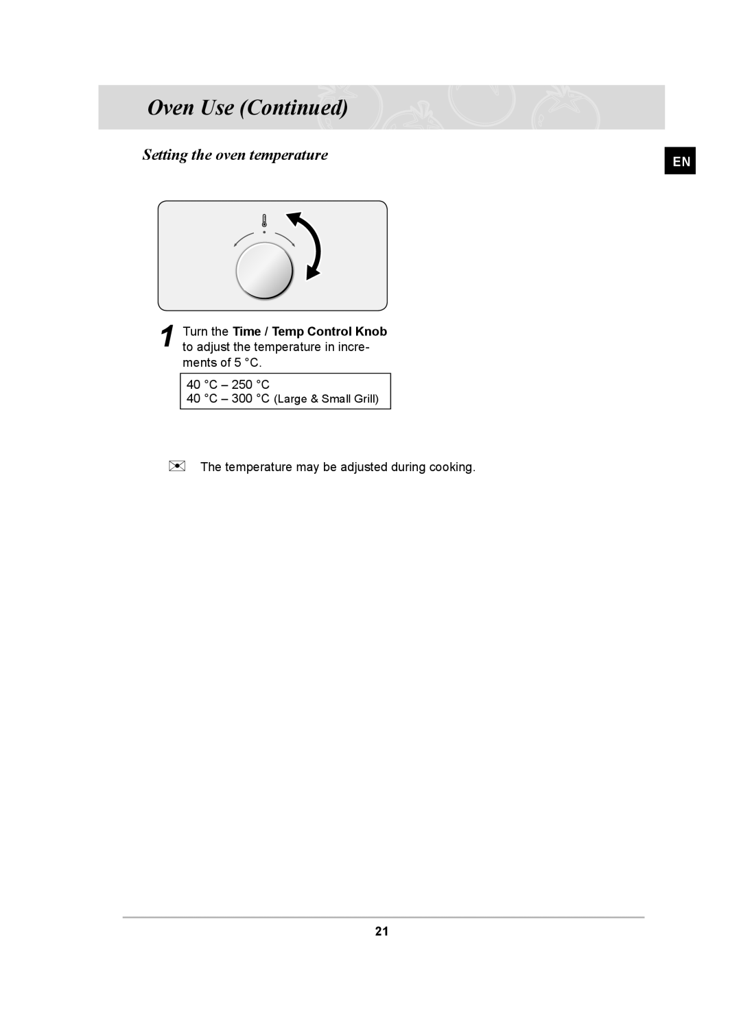 Samsung BF64FCB/BOL manual Setting the oven temperature 