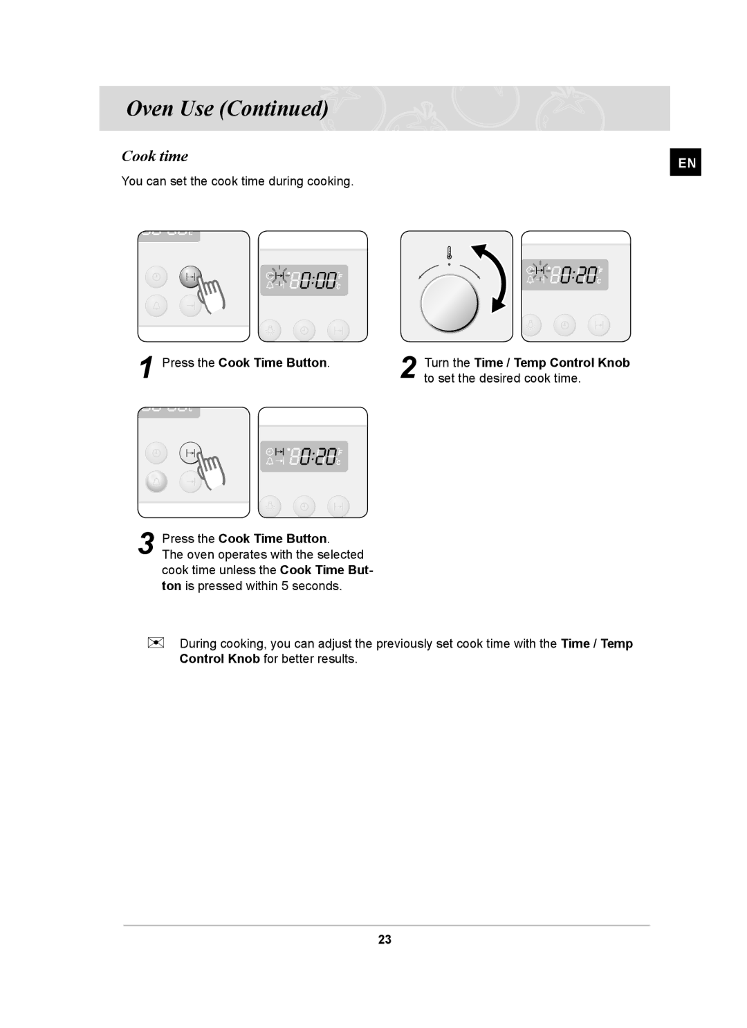 Samsung BF64FCB/BOL manual Cook time, Press the Cook Time Button 