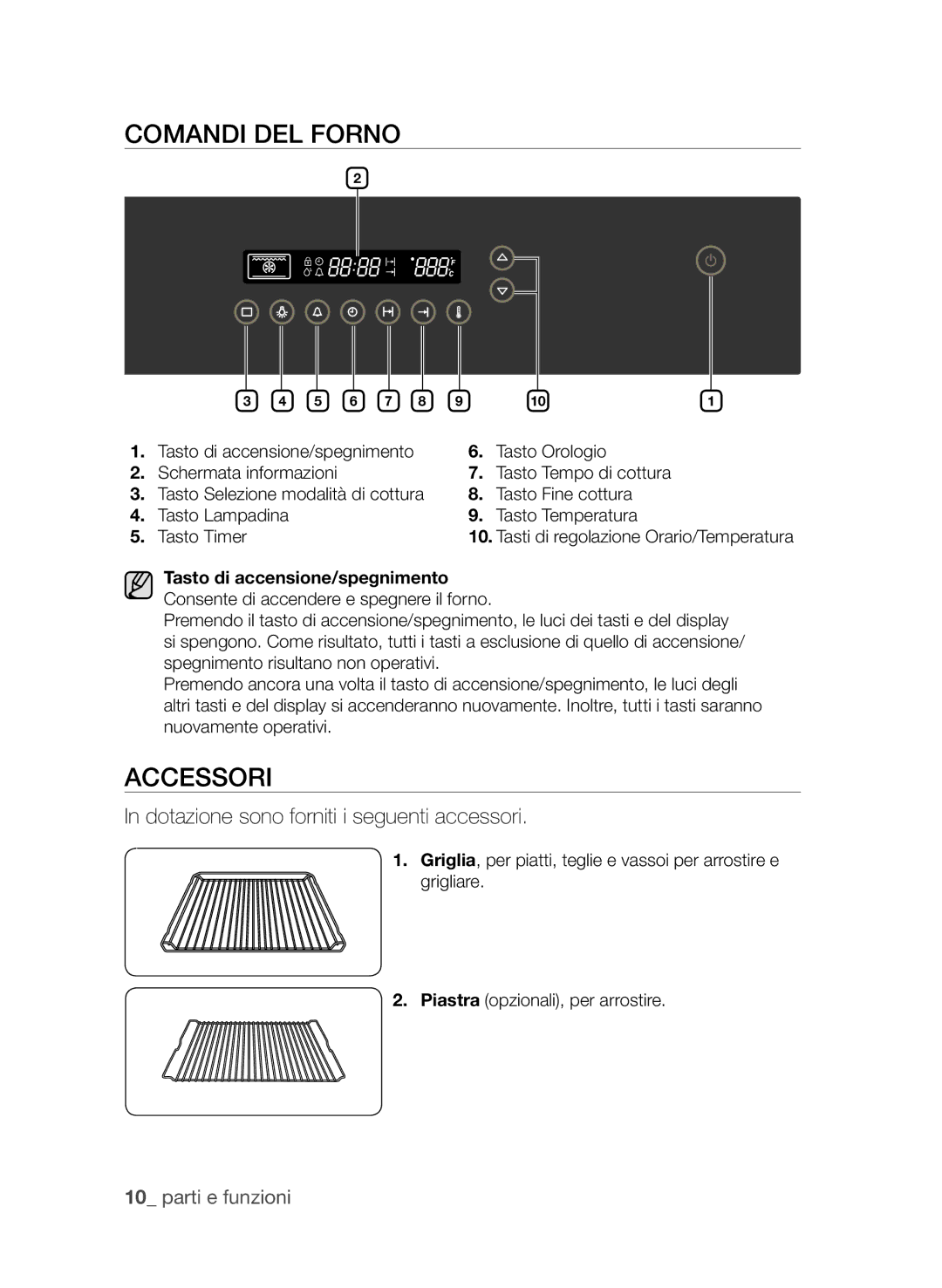 Samsung BF66CDSTL/XET manual Comandi del forno, Accessori 